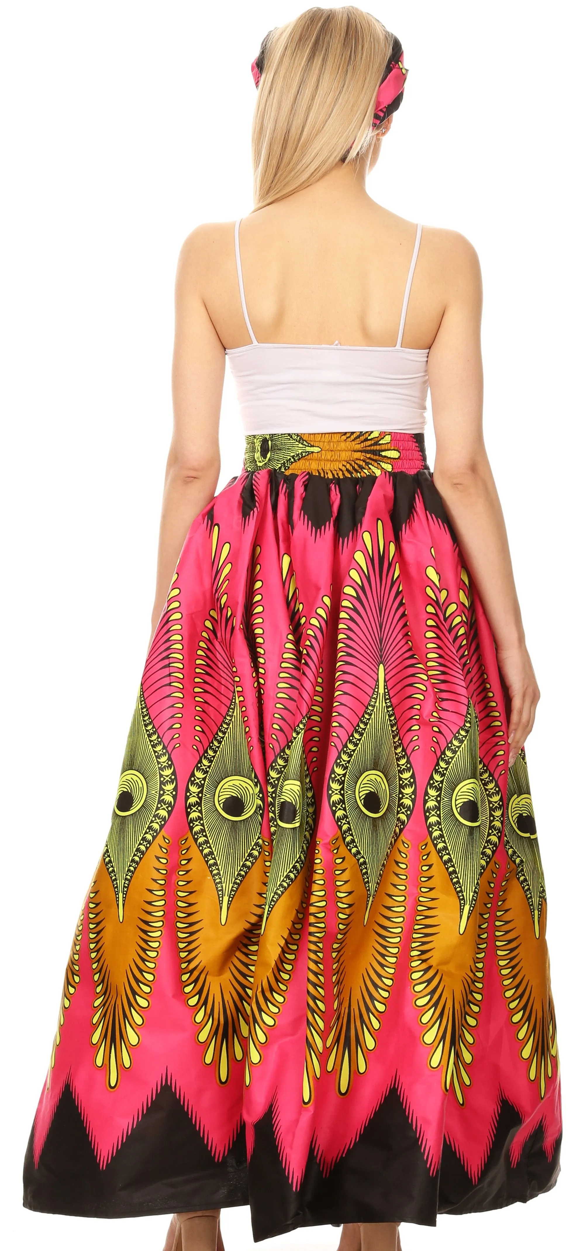 Sakkas Ami Women's Maxi Long African Ankara Print Skirt Pockets & Elastic Waist