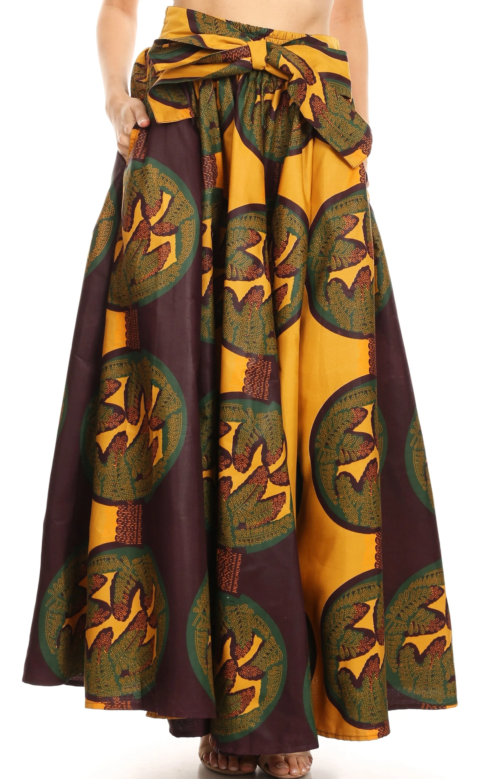 Sakkas Ami Women's Maxi Long African Ankara Print Skirt Pockets & Elastic Waist