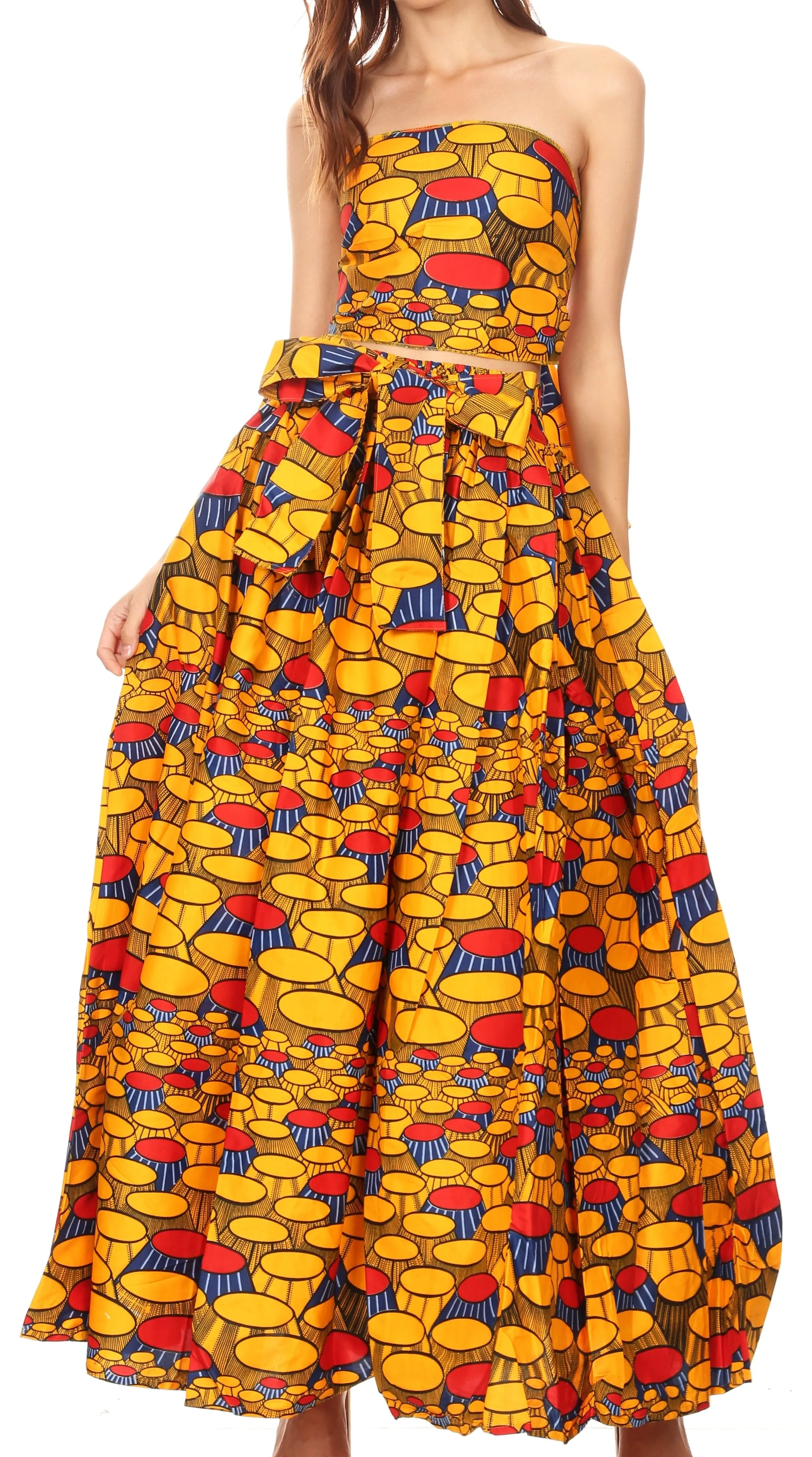 Sakkas Ami Women's Maxi Long African Ankara Print Skirt Pockets & Elastic Waist