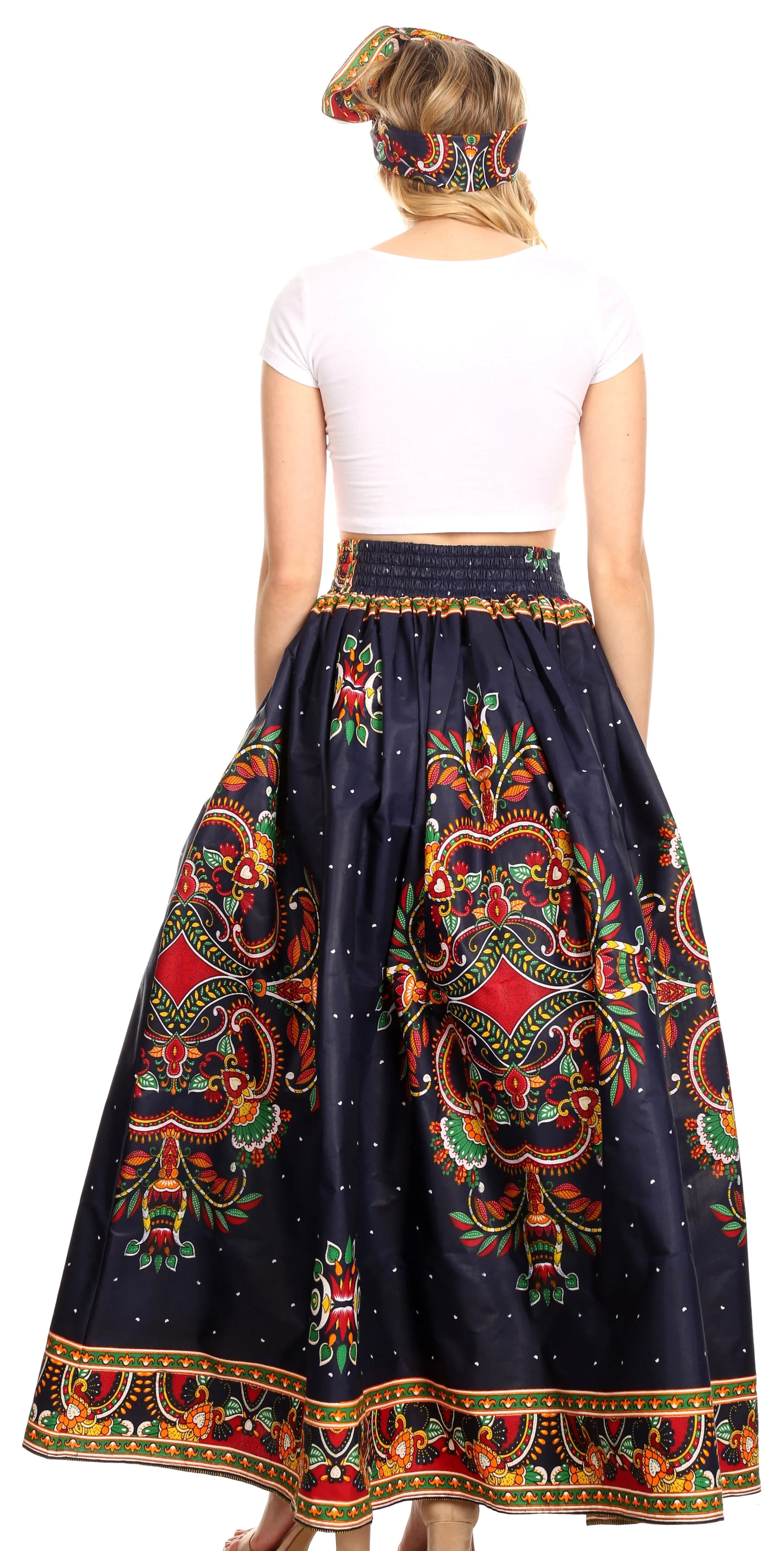 Sakkas Ami Women's Maxi Long African Ankara Print Skirt Pockets & Elastic Waist