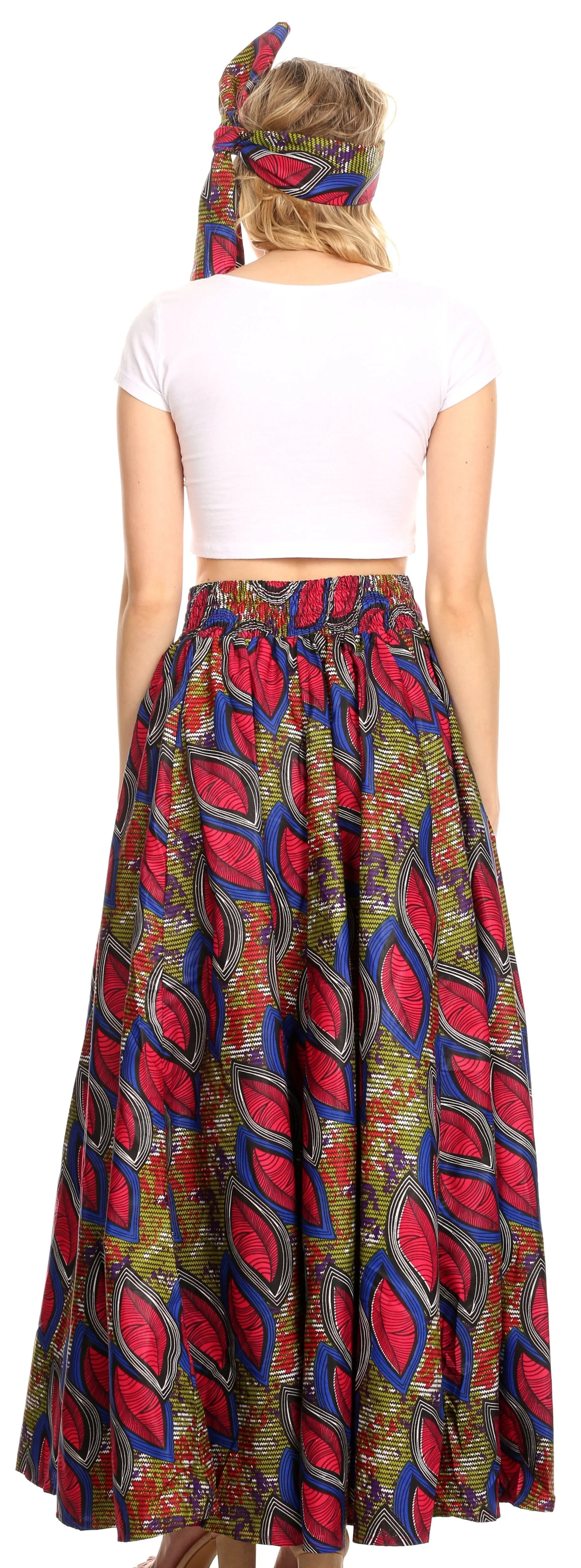 Sakkas Ami Women's Maxi Long African Ankara Print Skirt Pockets & Elastic Waist