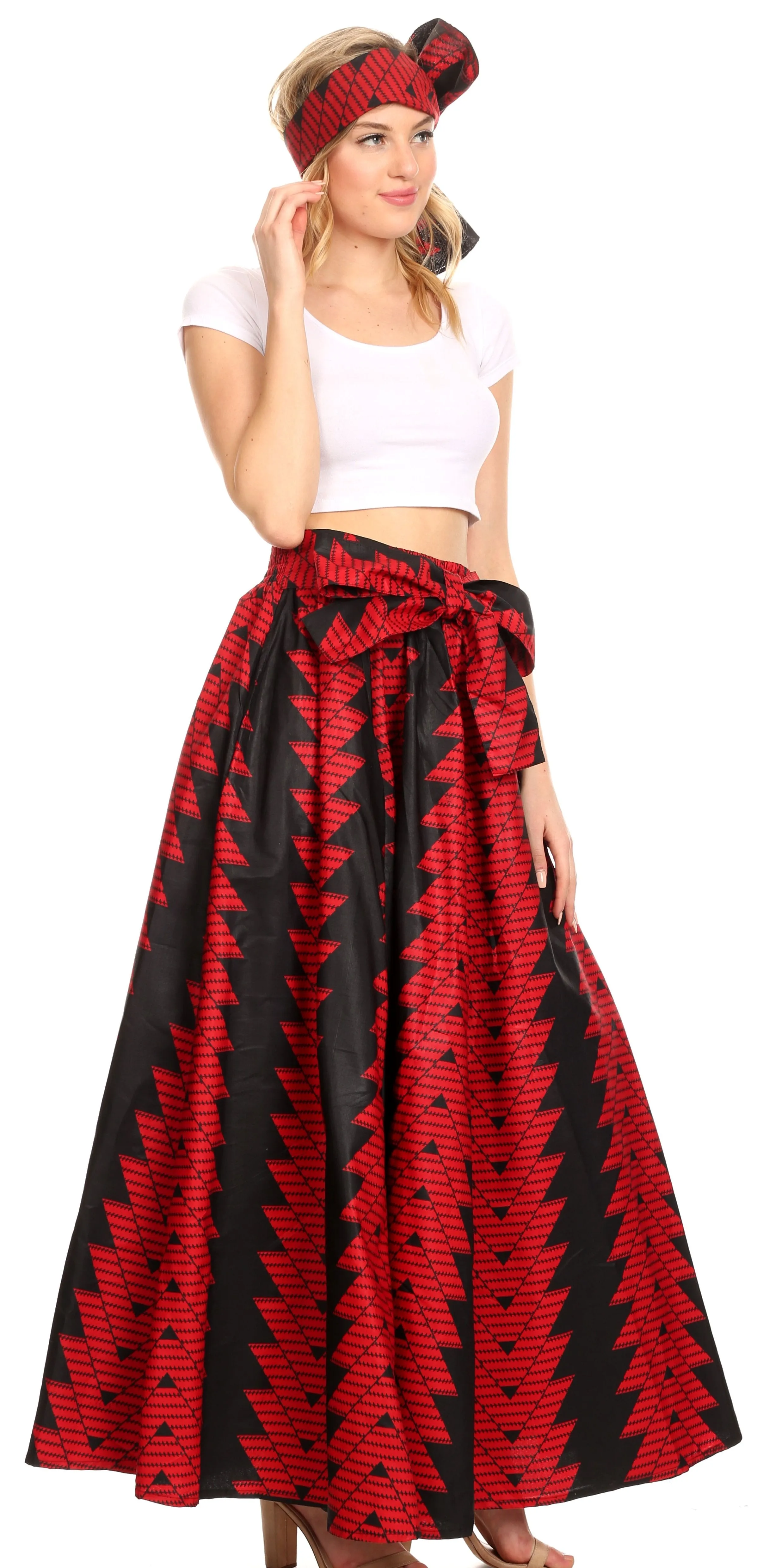 Sakkas Ami Women's Maxi Long African Ankara Print Skirt Pockets & Elastic Waist