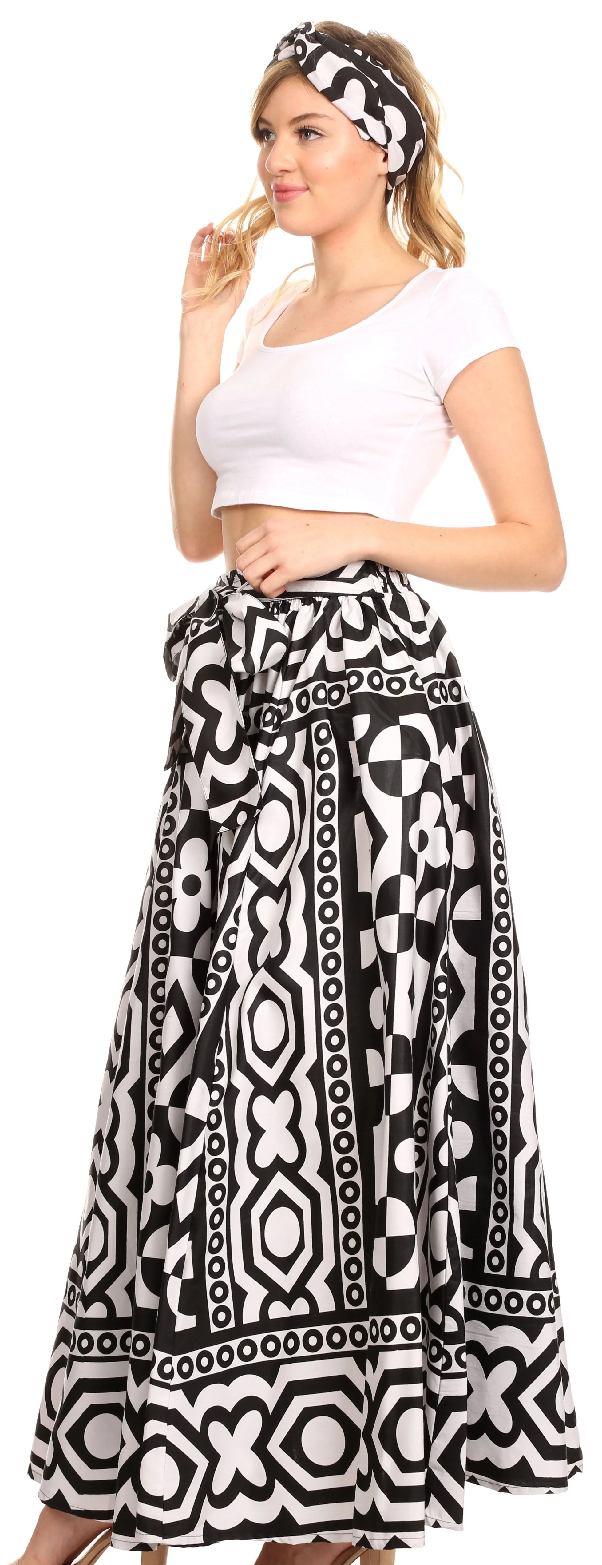 Sakkas Ami Women's Maxi Long African Ankara Print Skirt Pockets & Elastic Waist