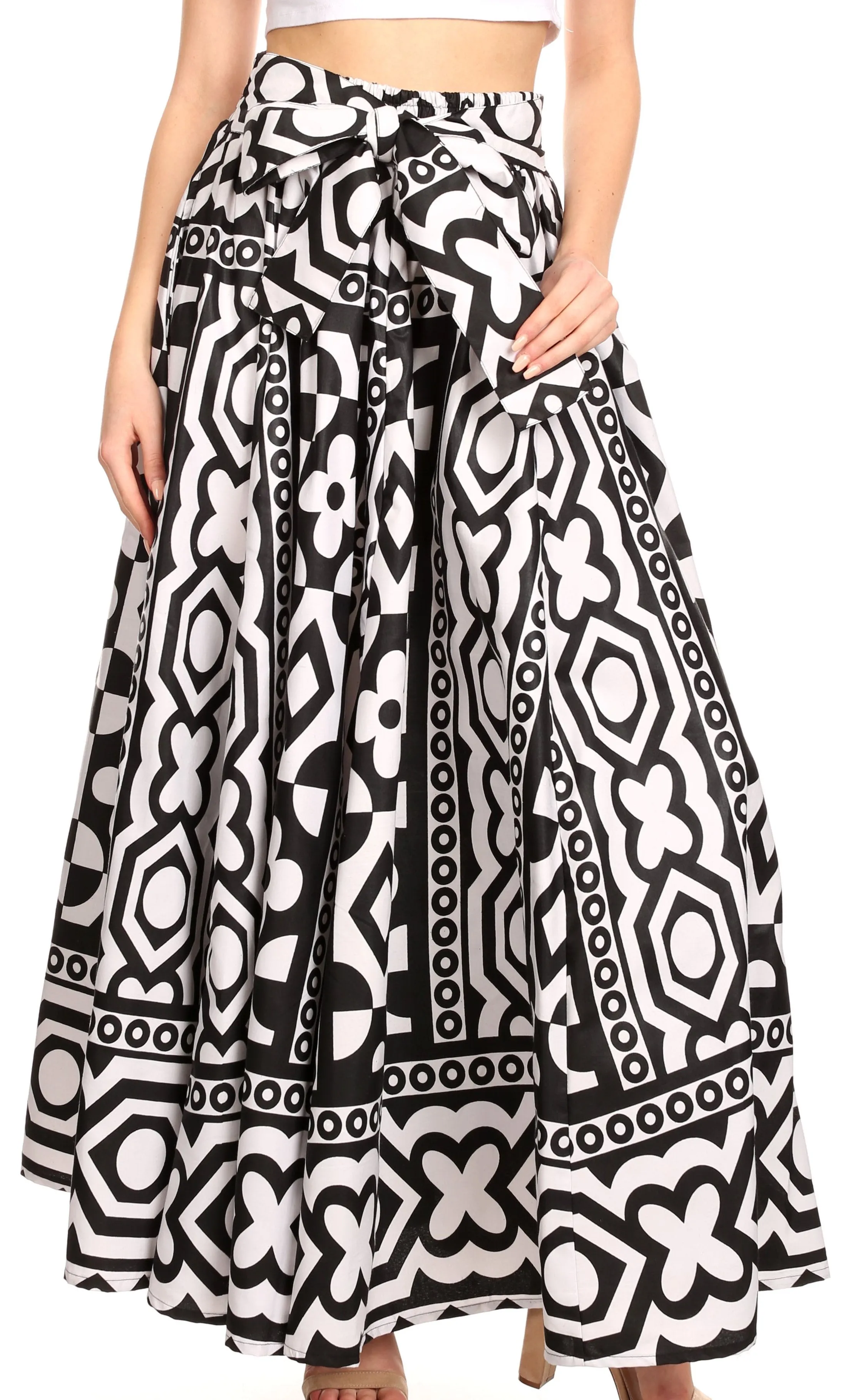 Sakkas Ami Women's Maxi Long African Ankara Print Skirt Pockets & Elastic Waist