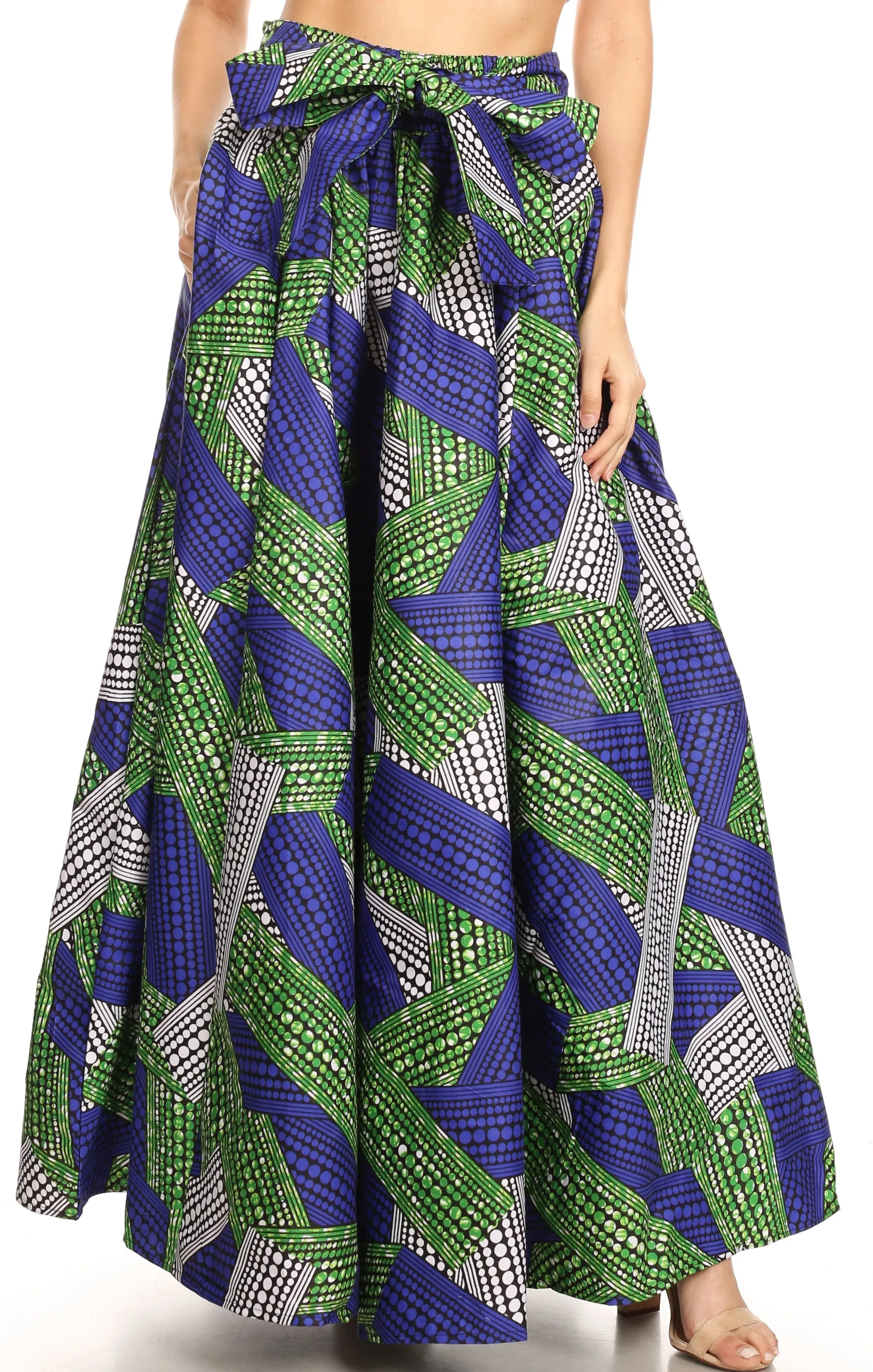 Sakkas Ami Women's Maxi Long African Ankara Print Skirt Pockets & Elastic Waist