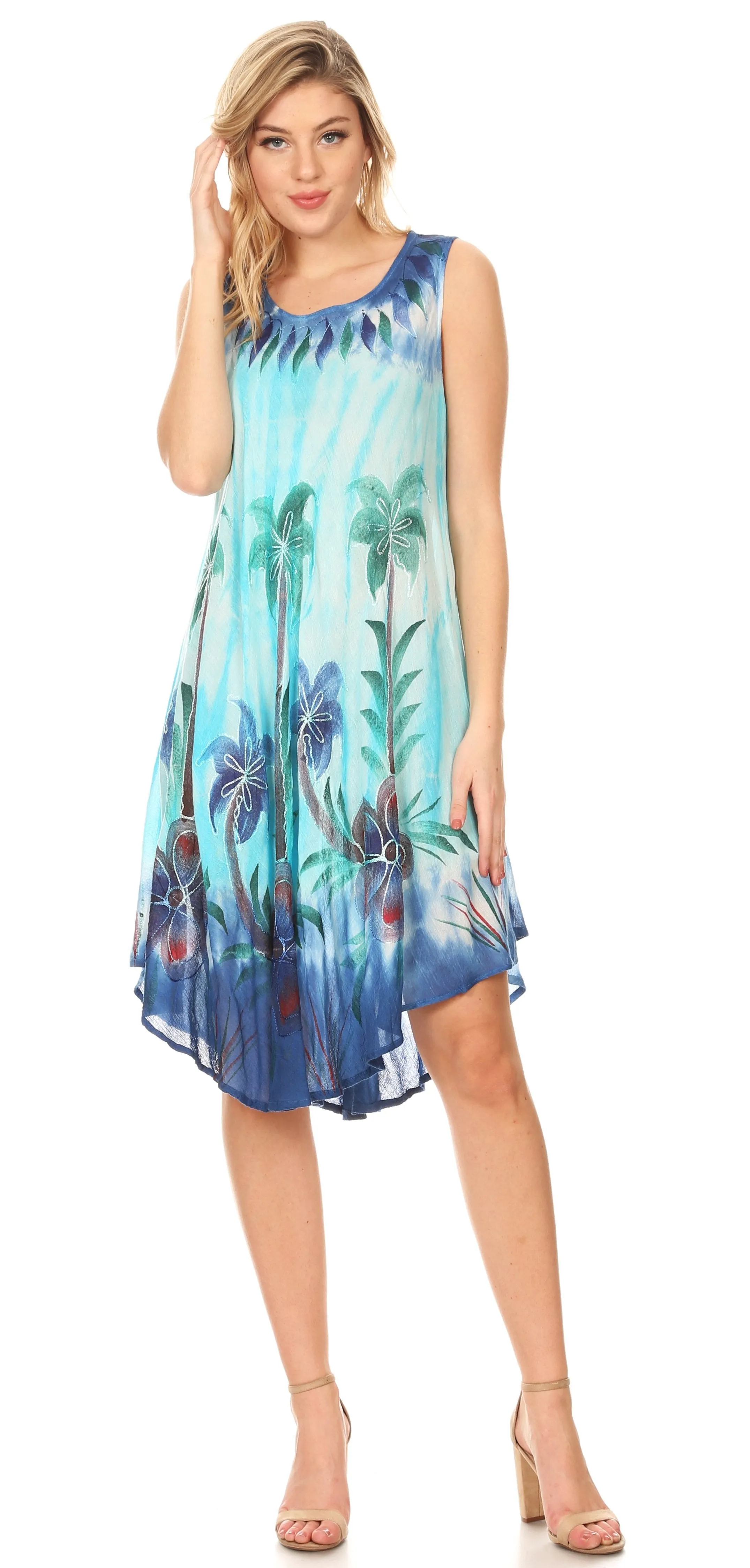 Sakkas Jimena Women's Tie Dye Sleeveless Caftan Dress Sundress Flare Floral Print