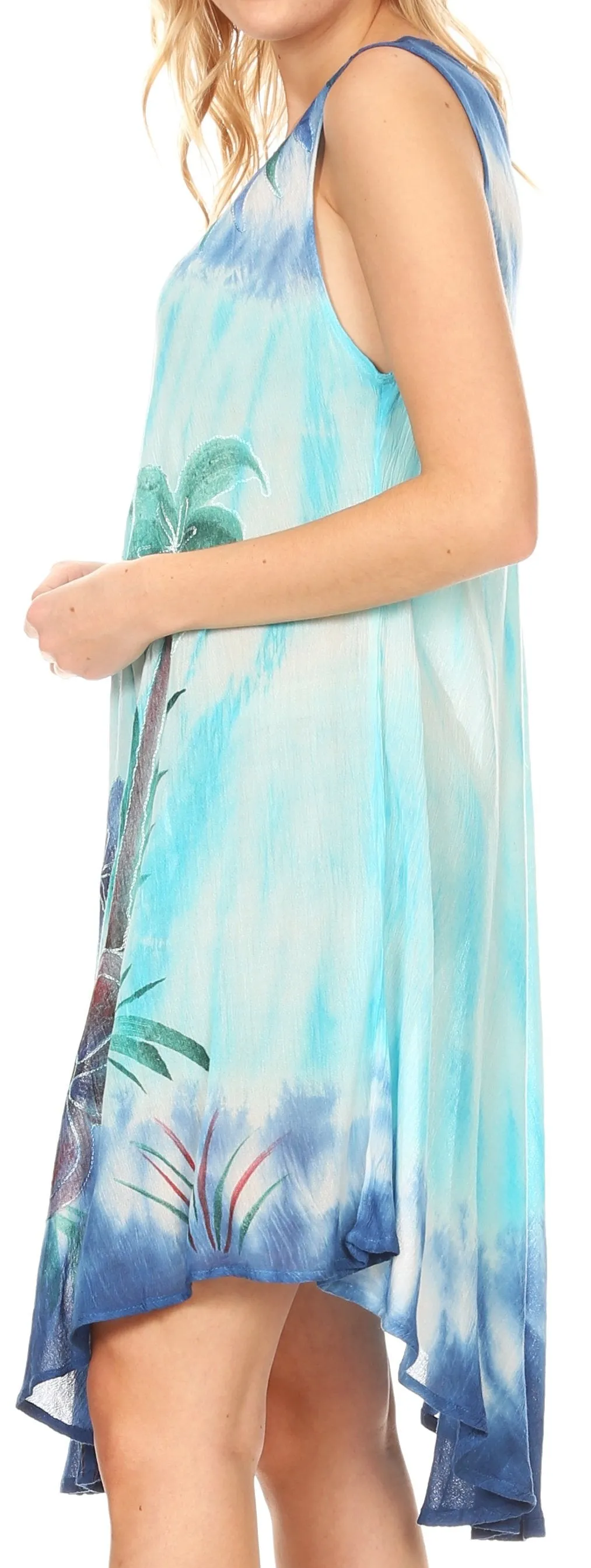 Sakkas Jimena Women's Tie Dye Sleeveless Caftan Dress Sundress Flare Floral Print