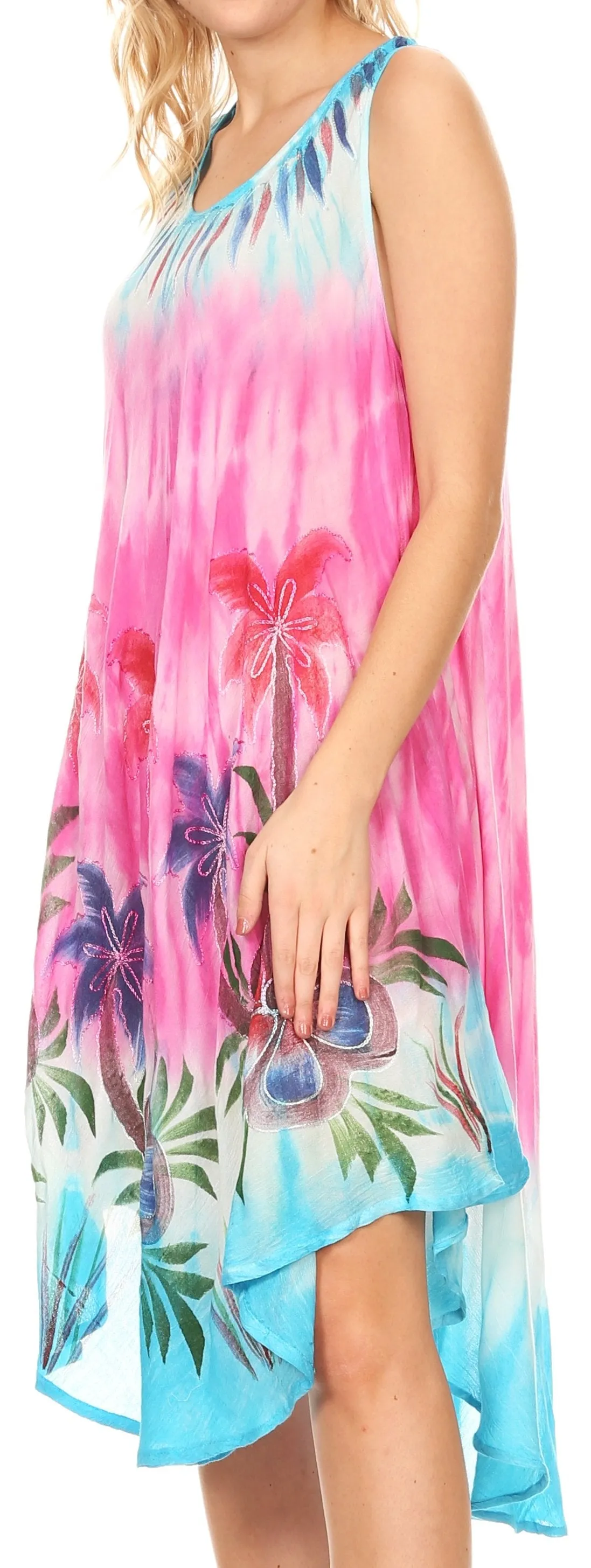 Sakkas Jimena Women's Tie Dye Sleeveless Caftan Dress Sundress Flare Floral Print