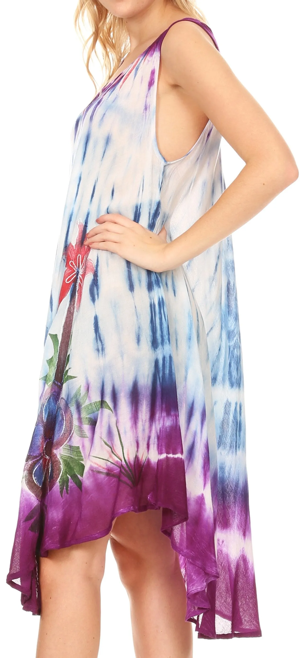 Sakkas Jimena Women's Tie Dye Sleeveless Caftan Dress Sundress Flare Floral Print