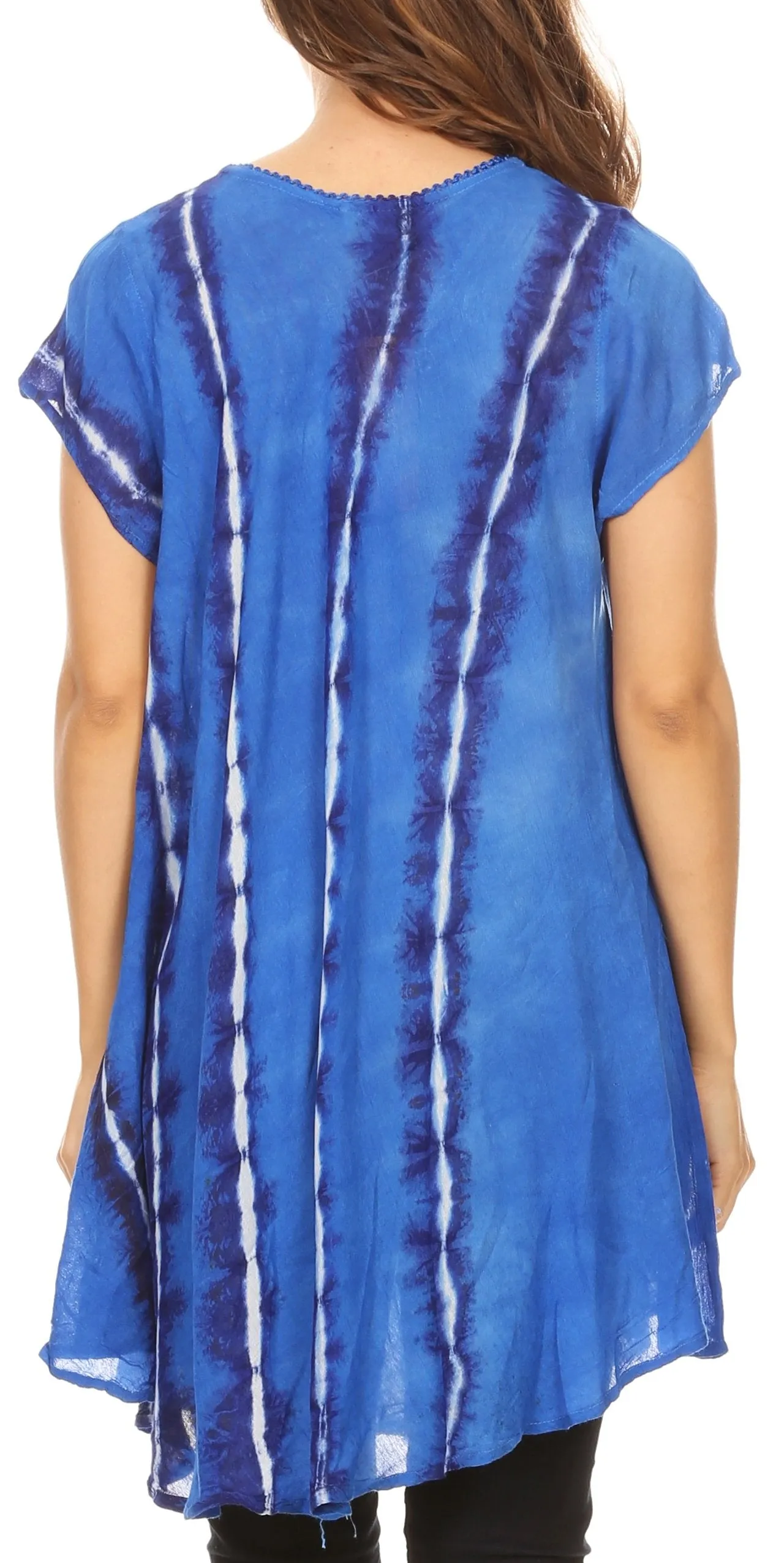 Sakkas Maite Womens Tie Dye V neck Tunic Top Ethnic Summer Style Flowy w/sequin