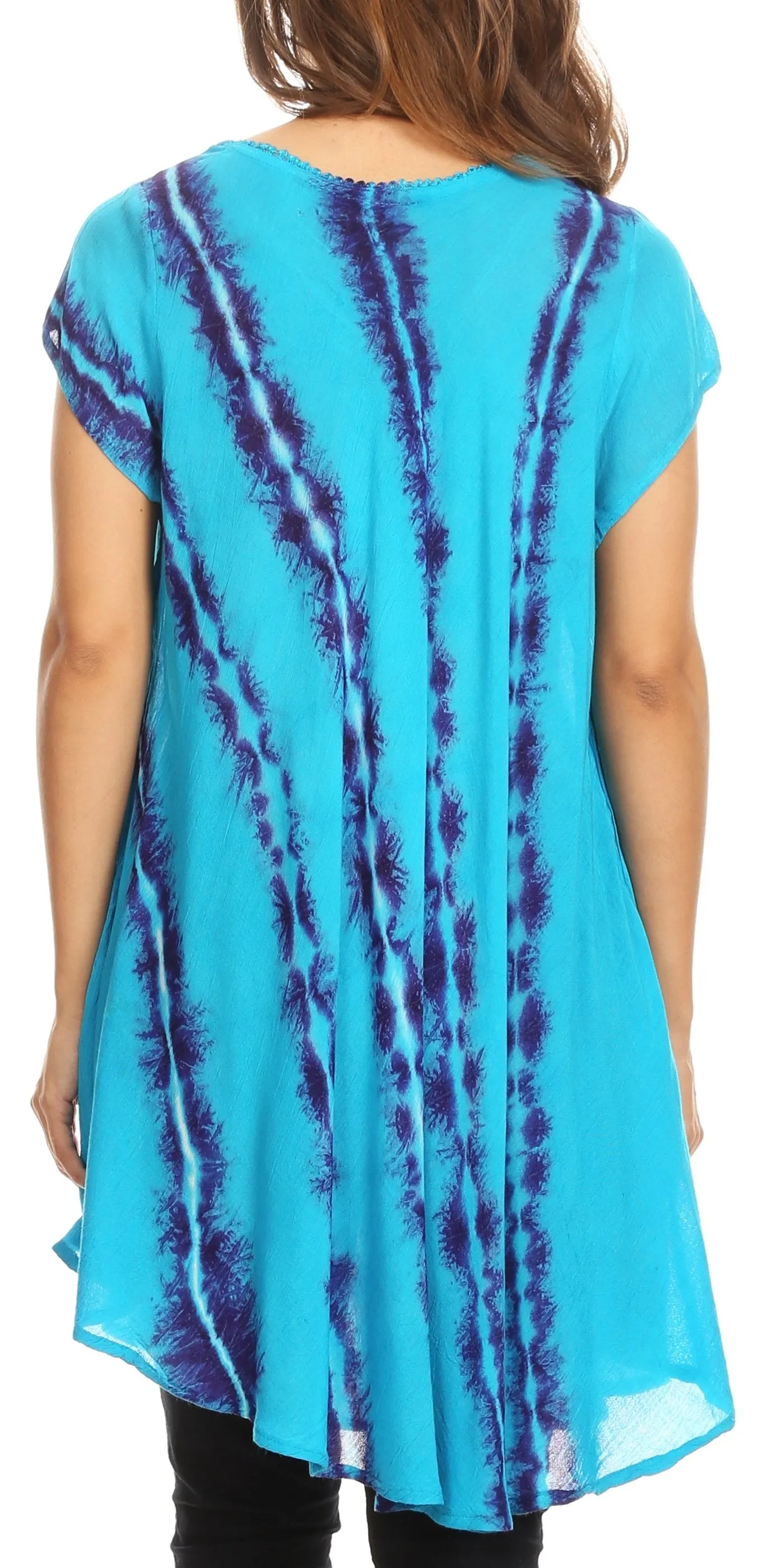 Sakkas Maite Womens Tie Dye V neck Tunic Top Ethnic Summer Style Flowy w/sequin