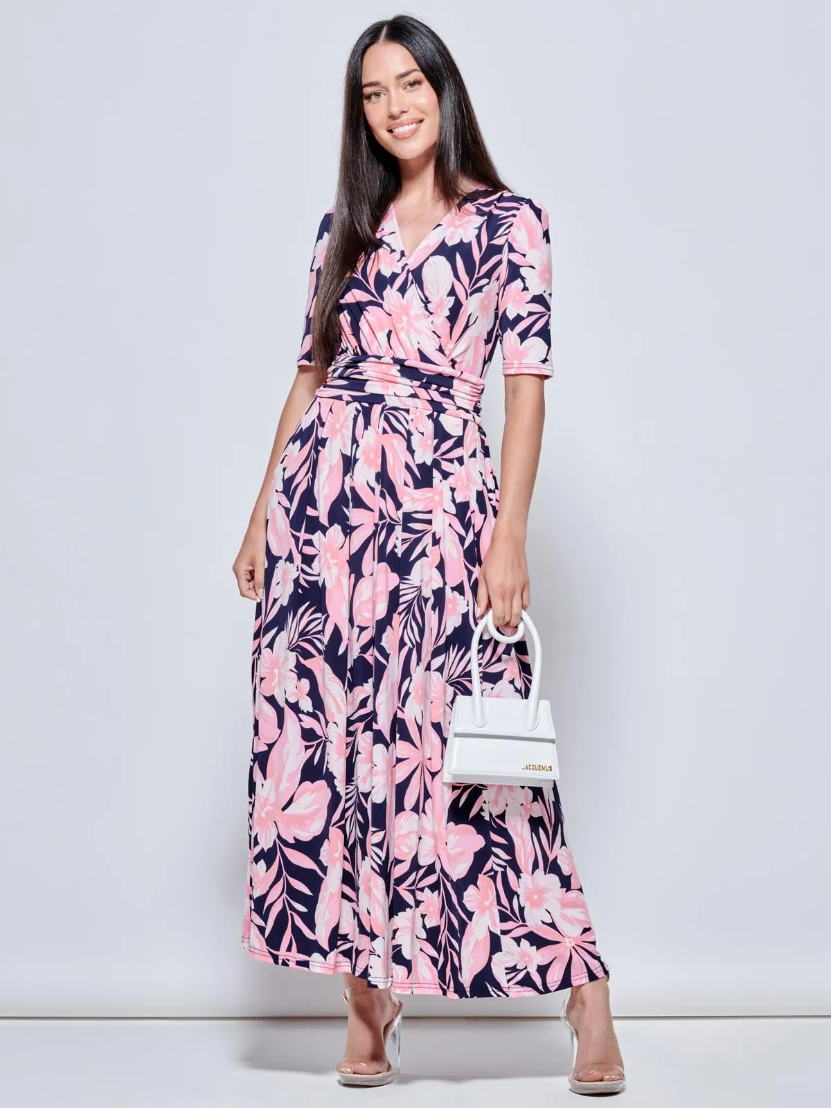 Saniya Print Jersey Maxi Dress, Navy Orange Floral