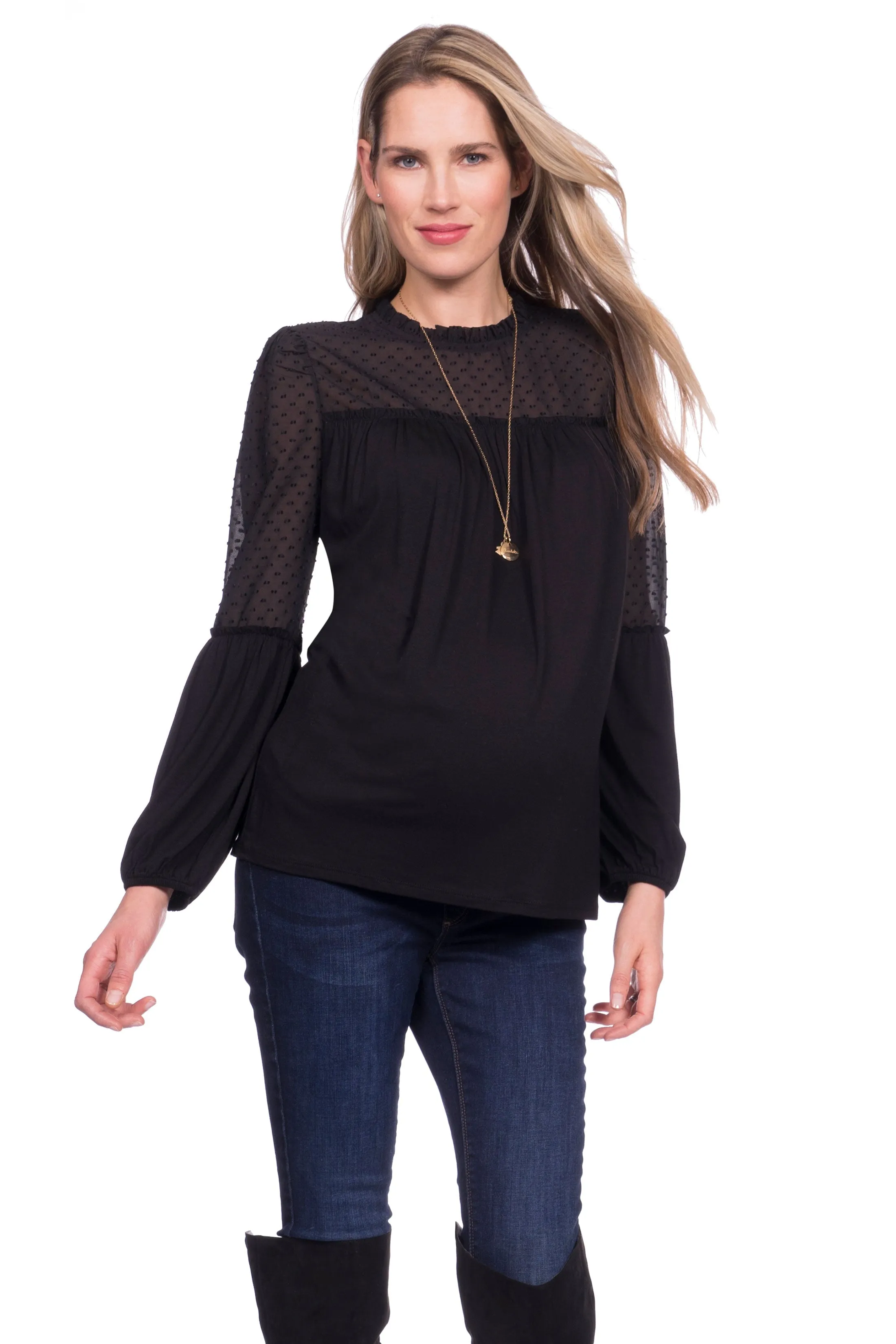 Seraphine Jessamine Semi Sheer Black Maternity Blouse