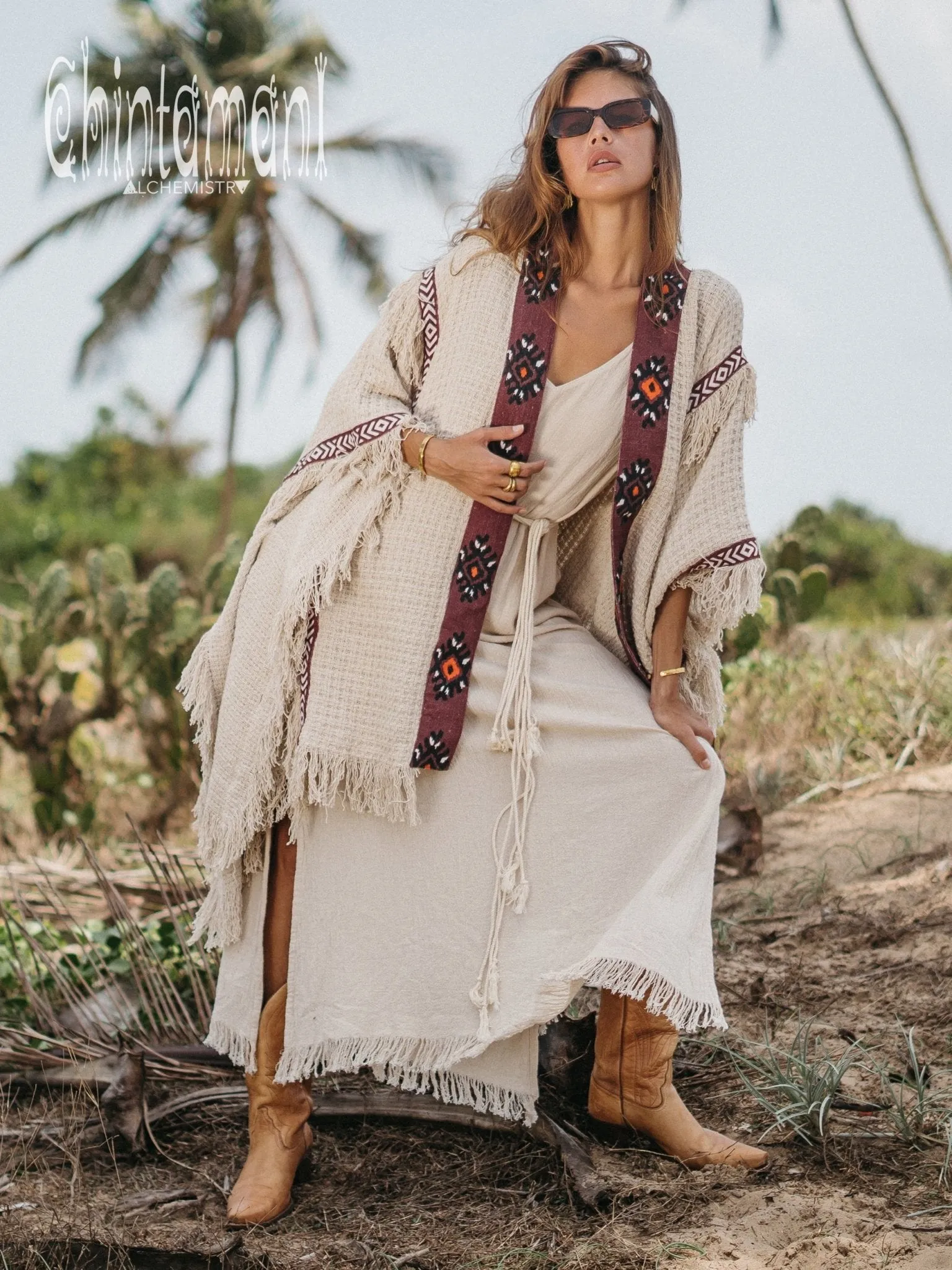 Short Berber Poncho for Women / Hemp