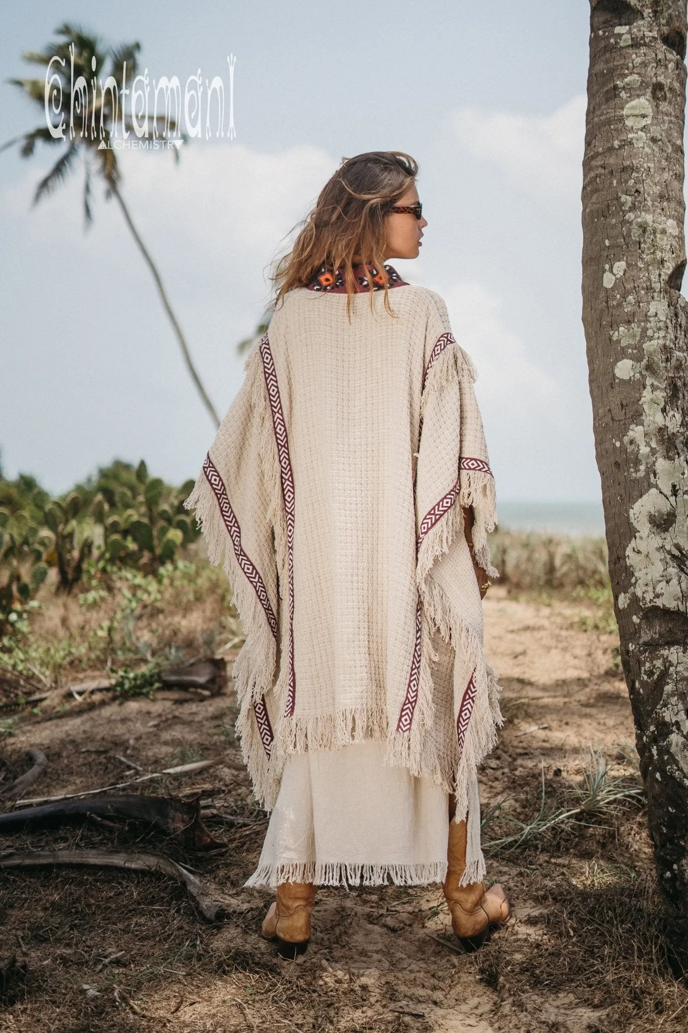 Short Berber Poncho for Women / Hemp