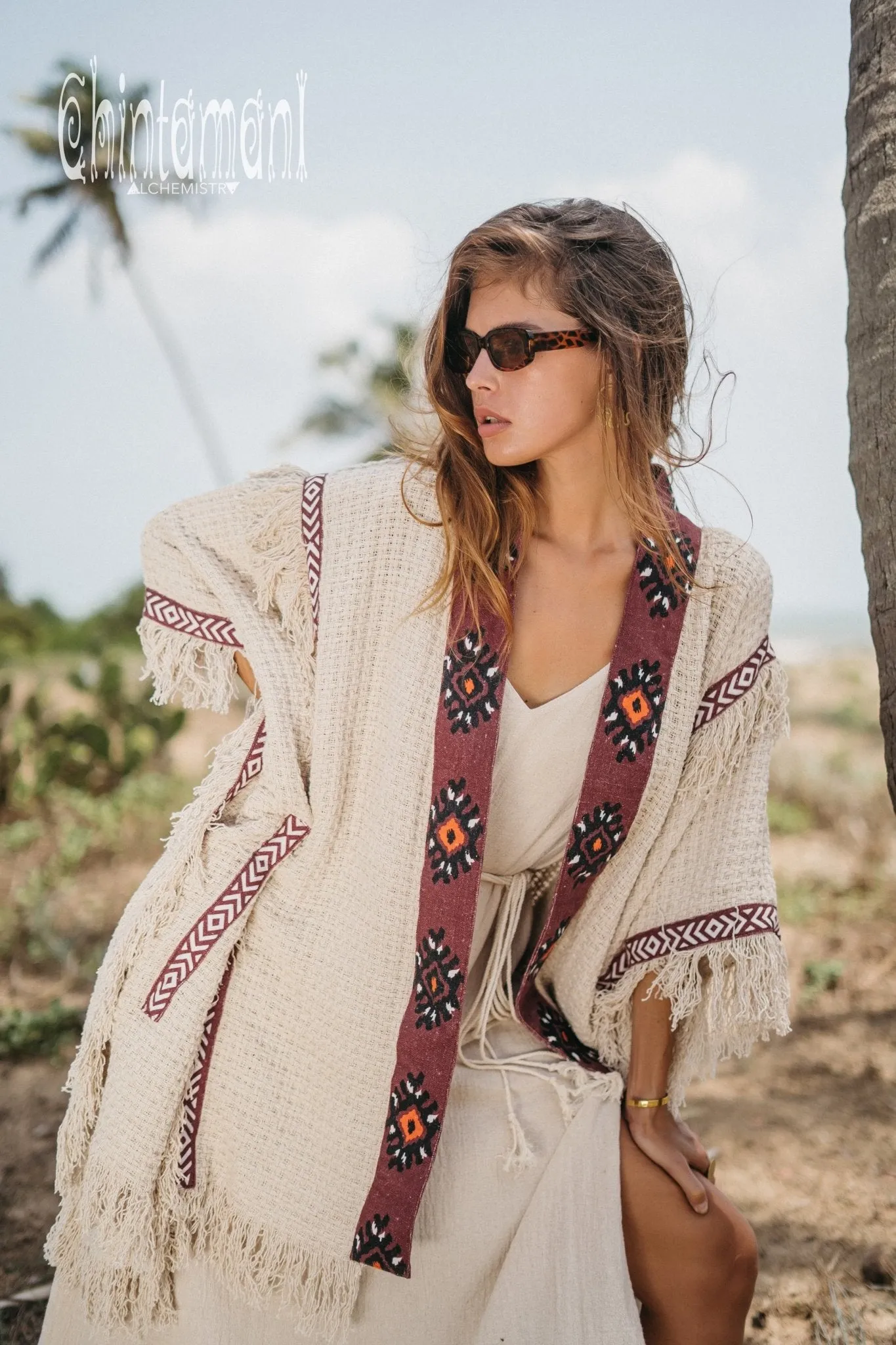 Short Berber Poncho for Women / Hemp