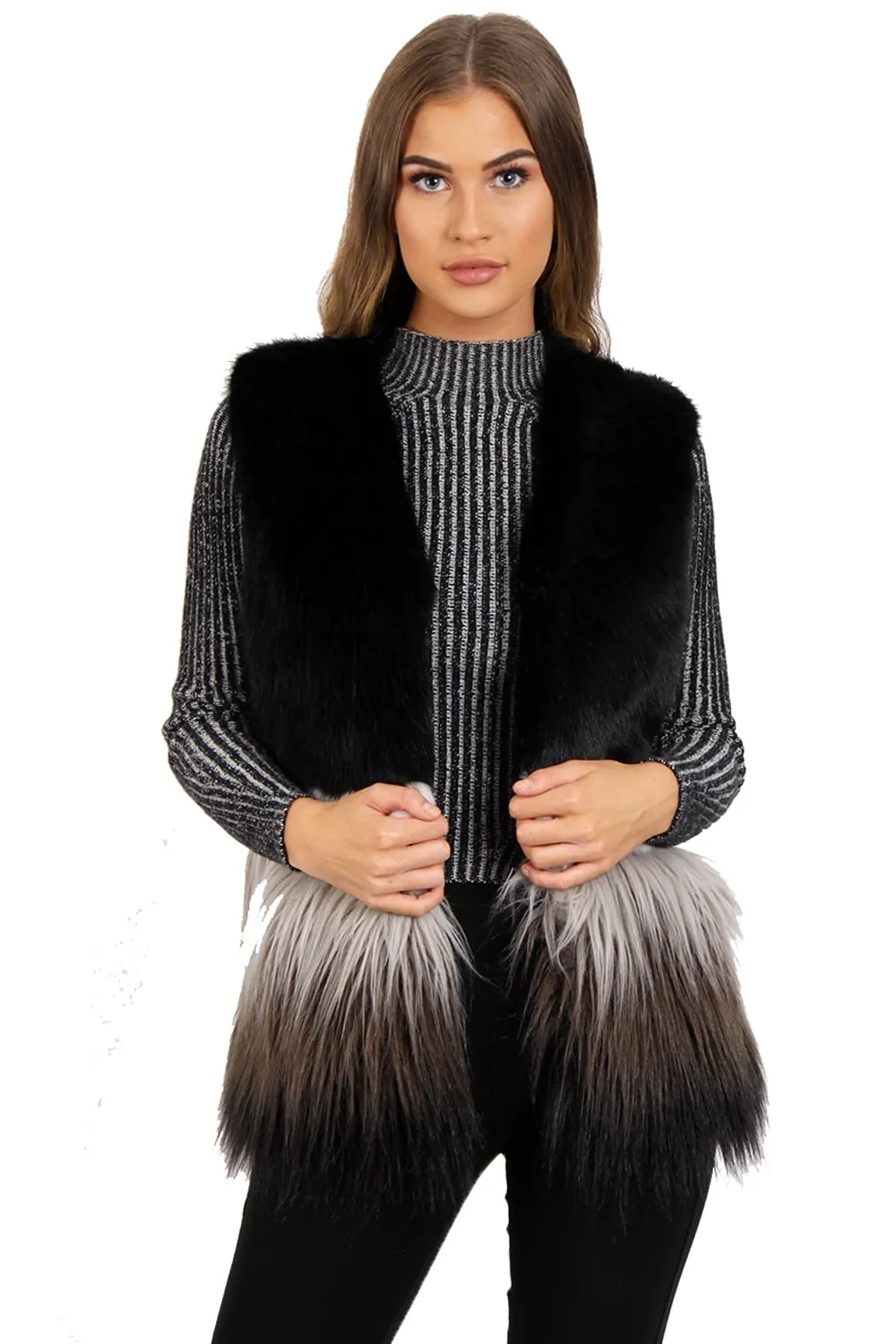 Sleeveless Two Tone Faux Fur Gilet