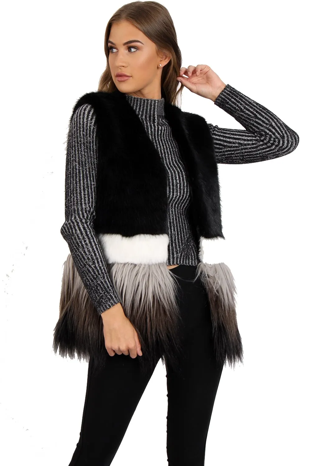 Sleeveless Two Tone Faux Fur Gilet