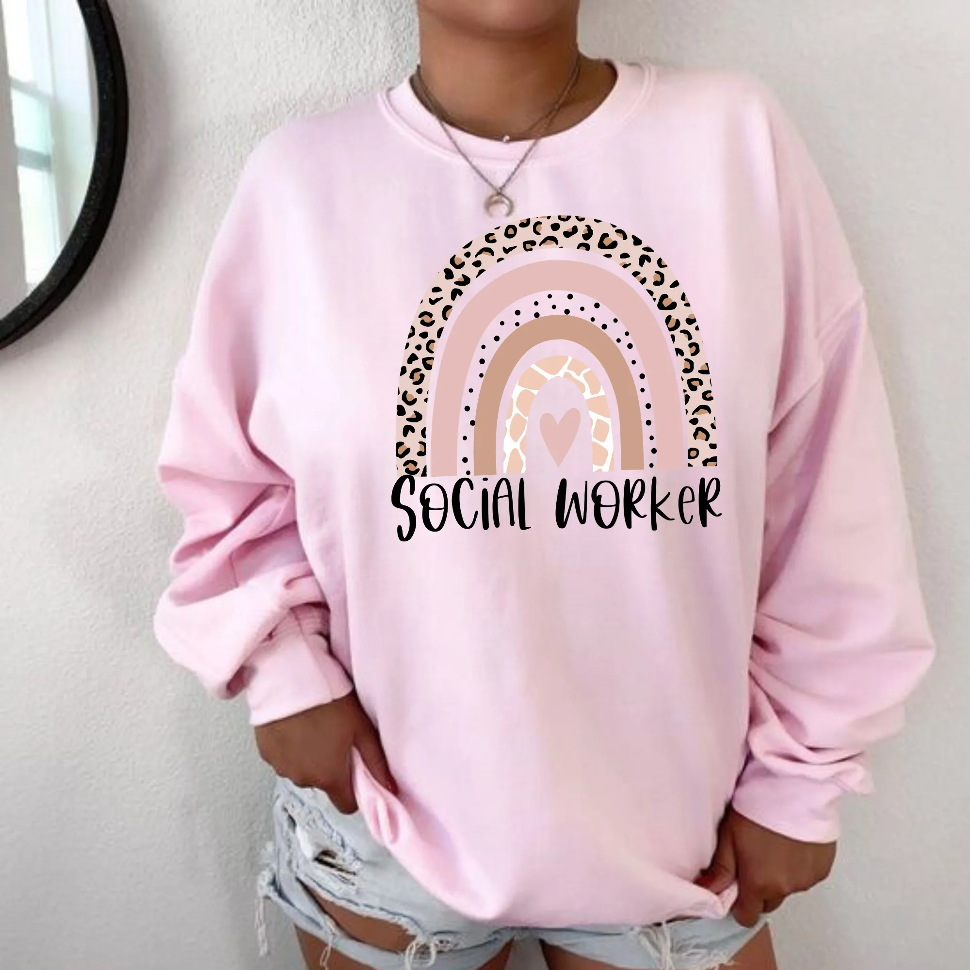 Social Worker Boho Rainbow Crewneck Sweatshirt for Women