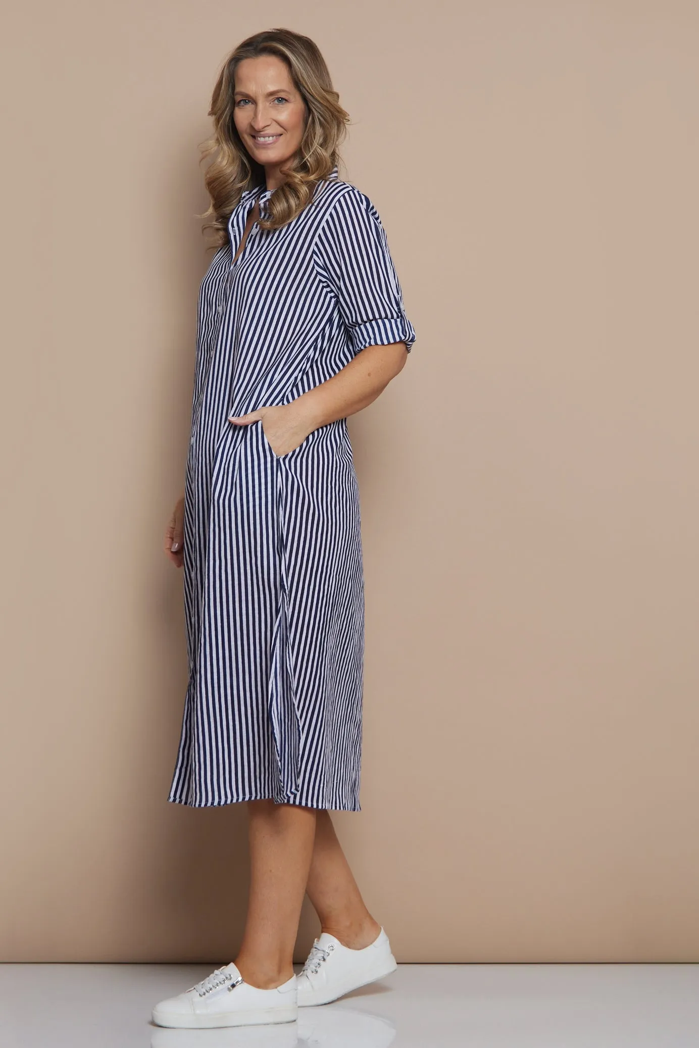 Sofia Shirt Dress - Navy Stripe