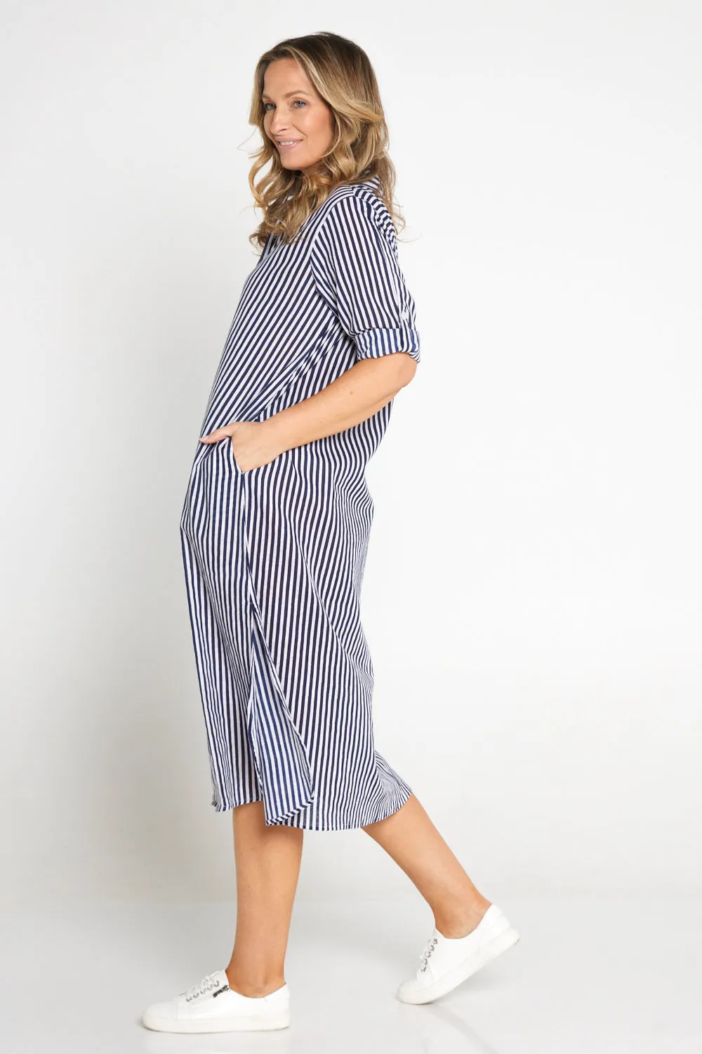 Sofia Shirt Dress - Navy Stripe