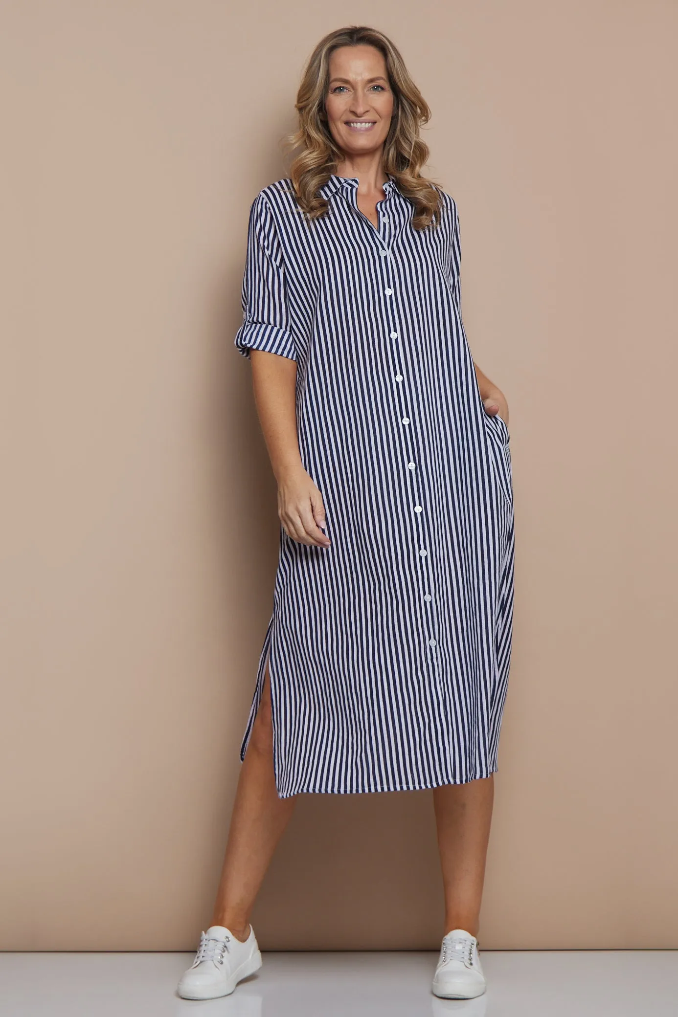 Sofia Shirt Dress - Navy Stripe