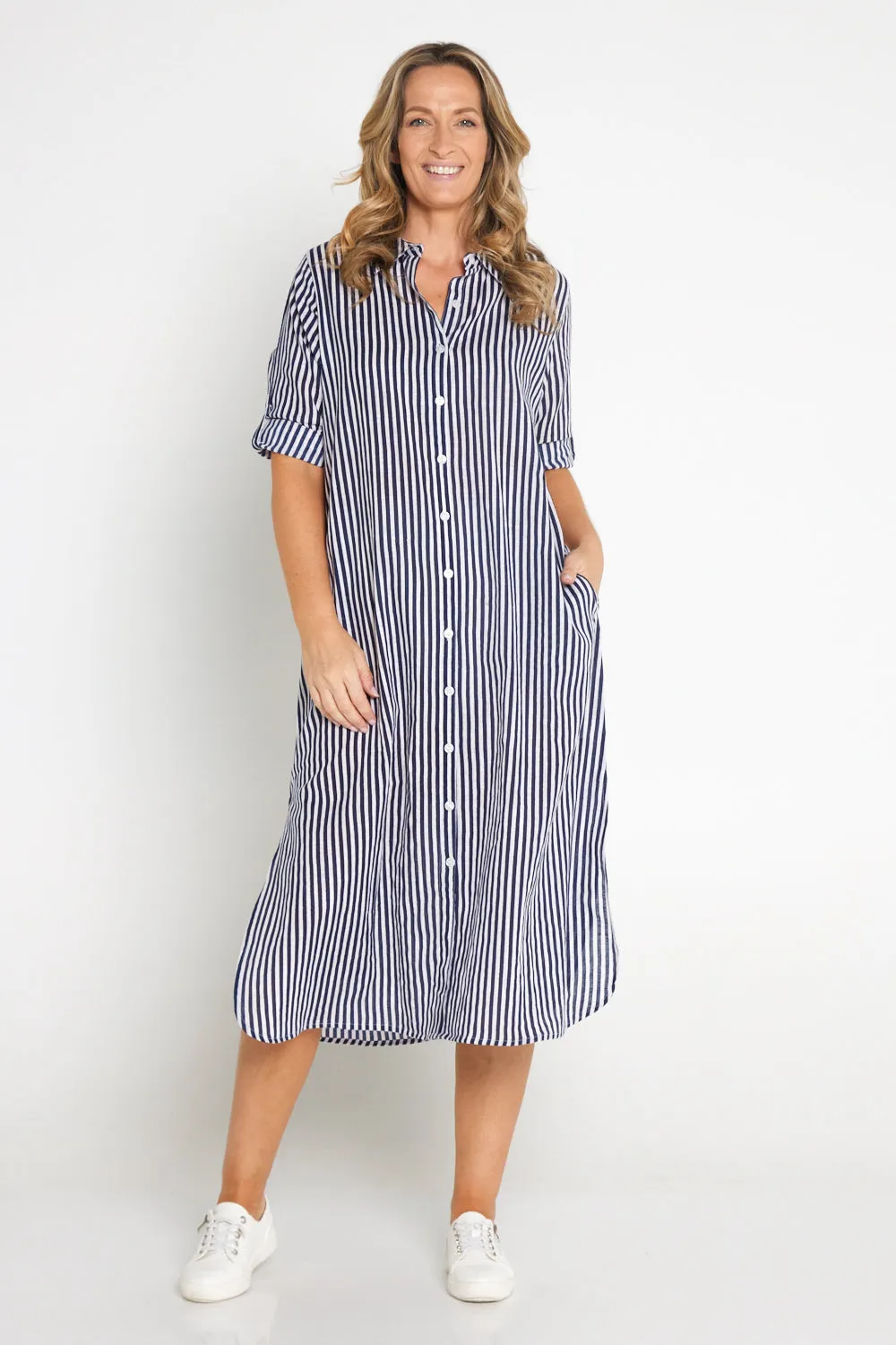 Sofia Shirt Dress - Navy Stripe