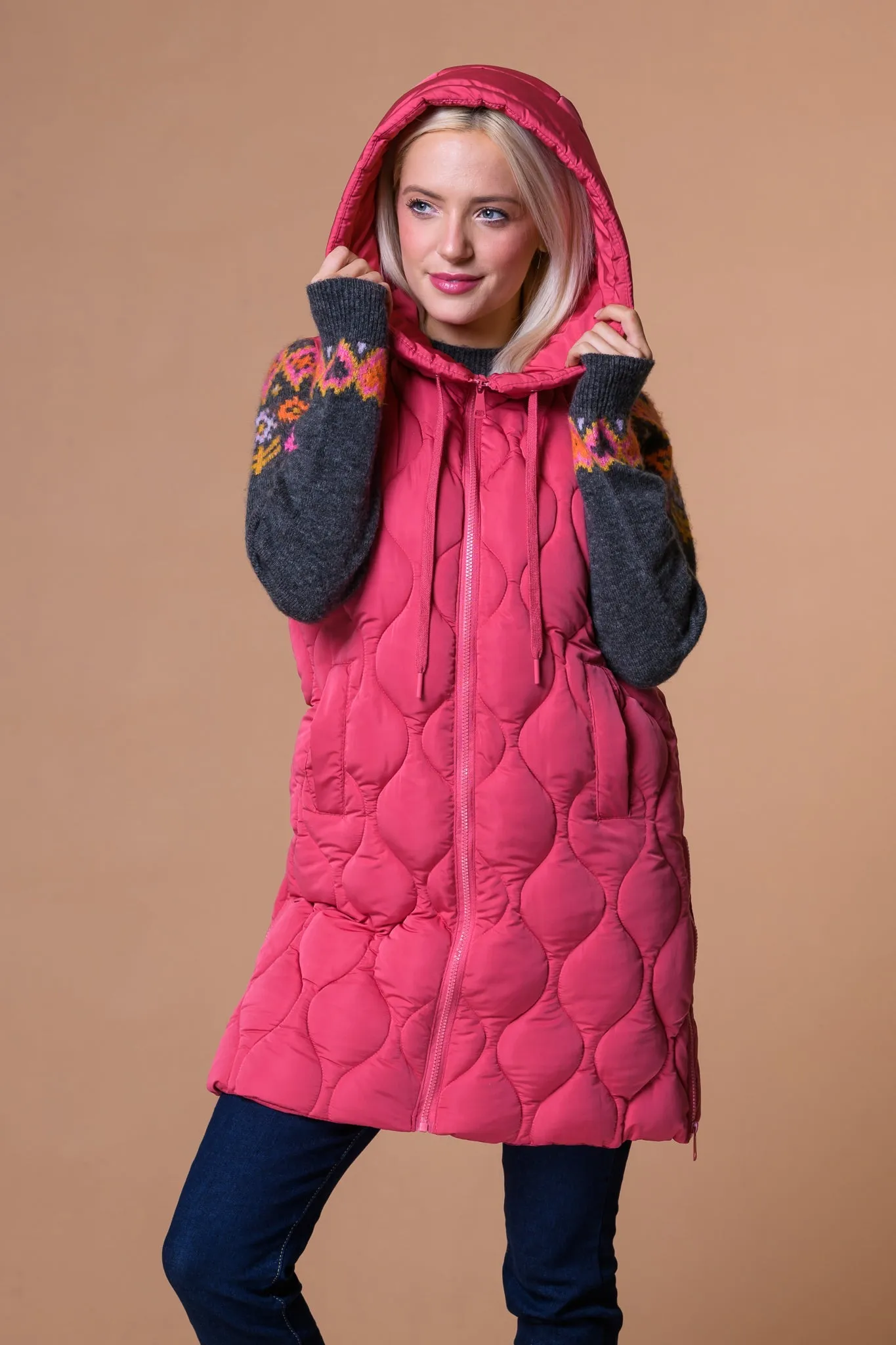 Soft Onion Quilt Gilet-Pink