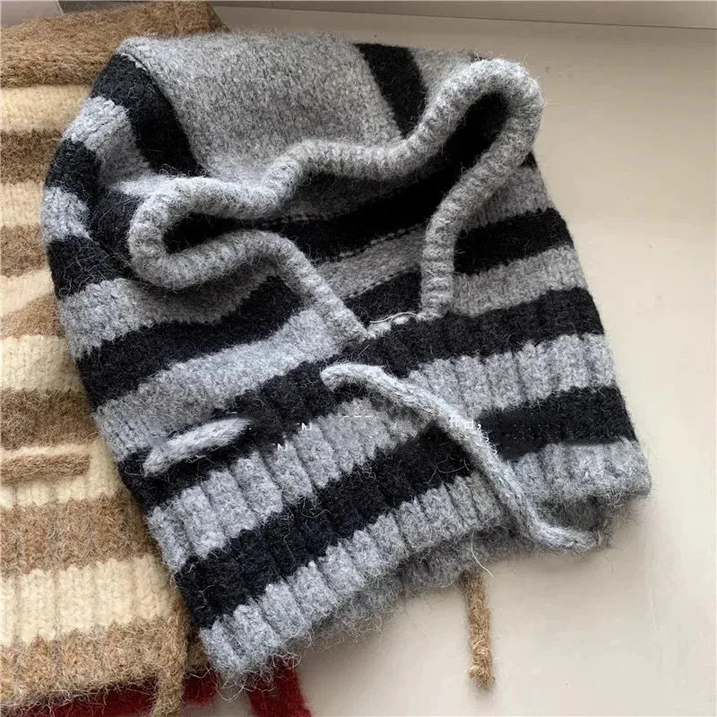 Sohiwoo Balaclava Knitted Beanies Hat For Men Women Winter Warm Neck&Face Scarf Hood Bib Hats Unisex Outdoor Ski Coldproof Skullies Hat