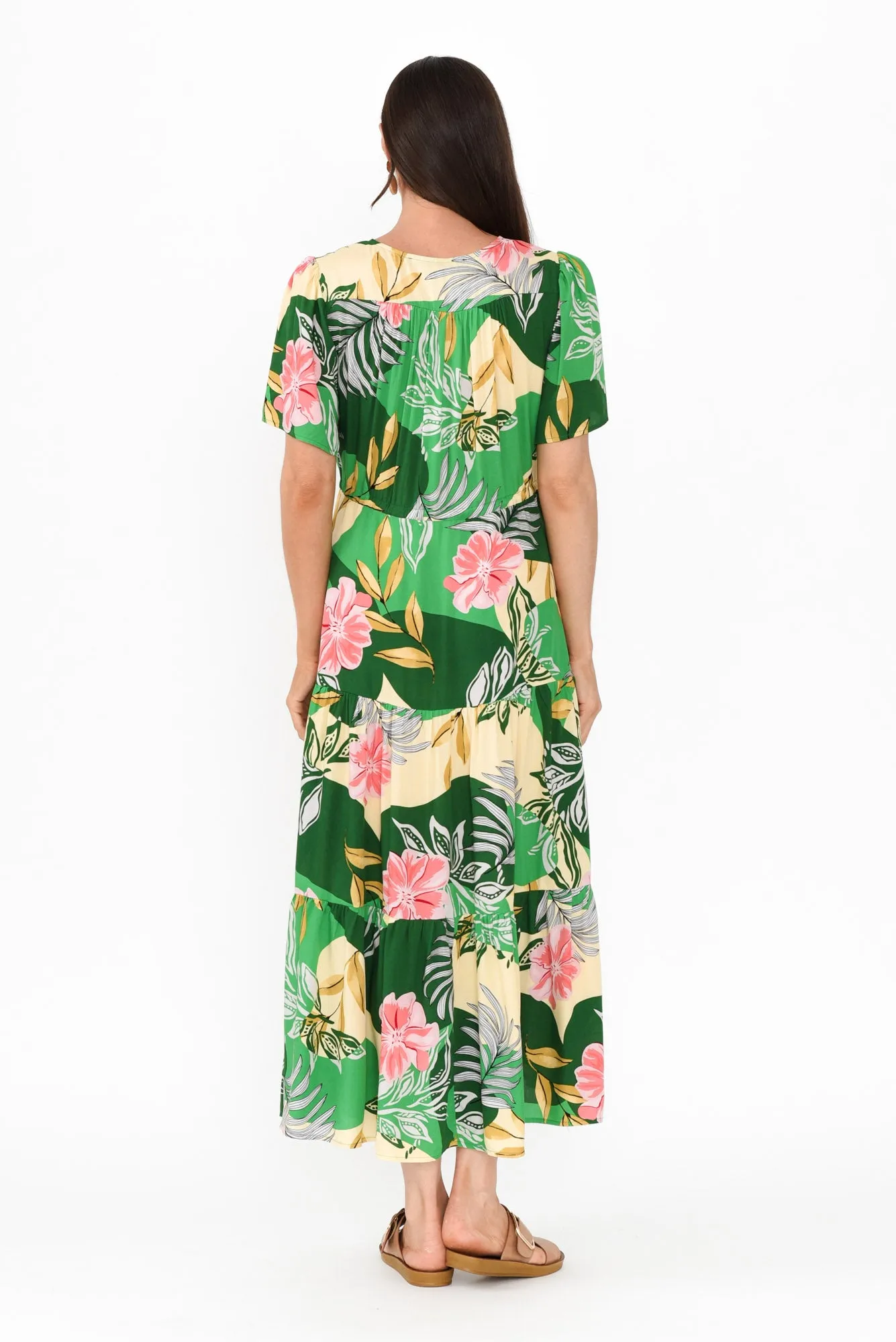 Solene Green Tropical Tier Dress