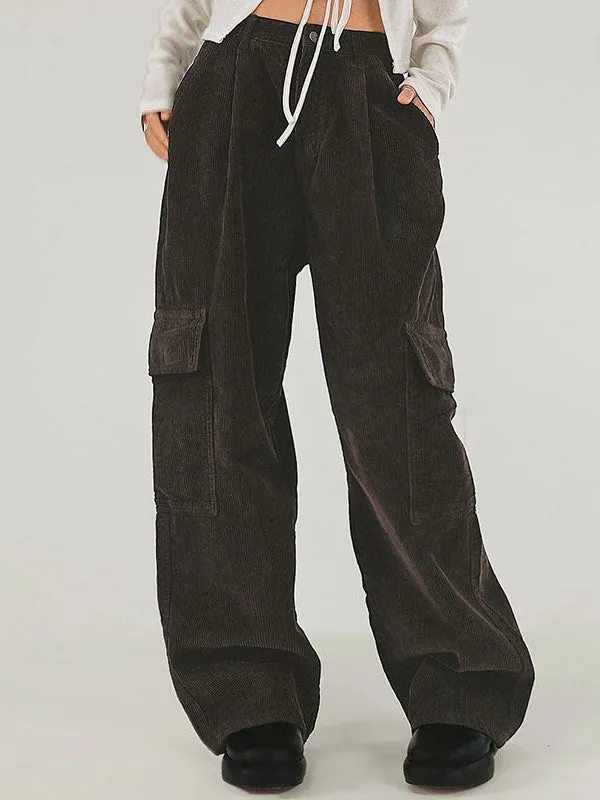 Solid Button Flap Pocket Cargo Pants