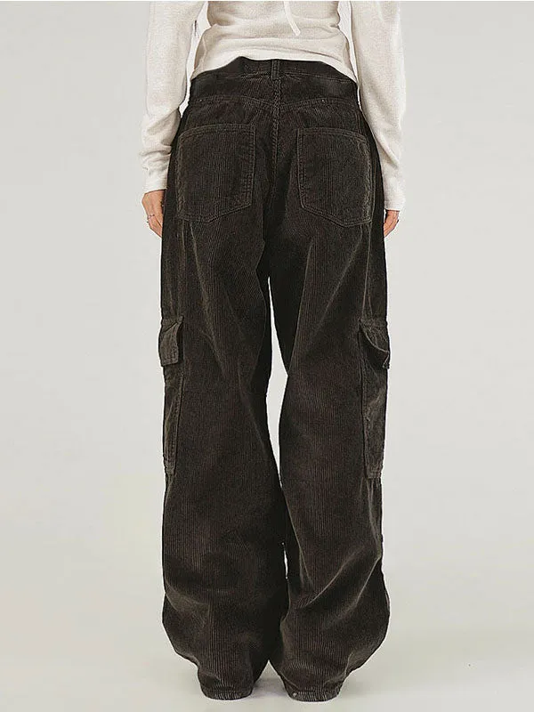 Solid Button Flap Pocket Cargo Pants