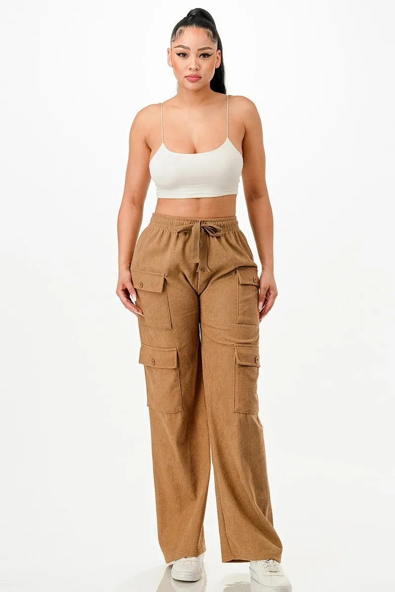 Solid Corduroy Cargo Pants - 5 colors