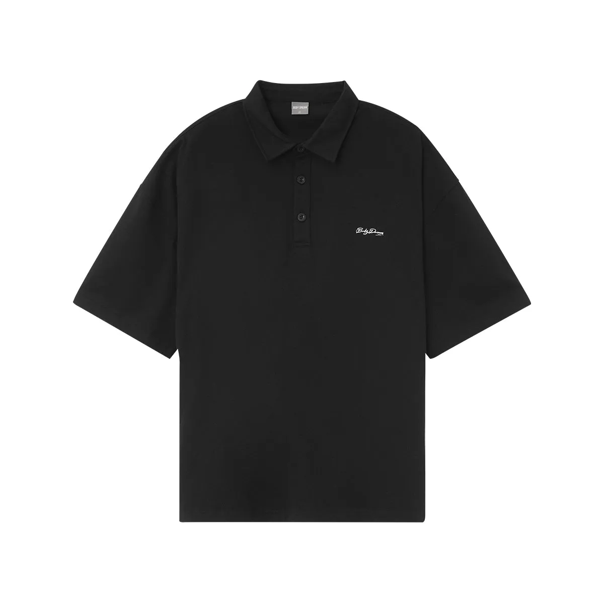 Sporty Boxy Fit Script Logo Black Polo