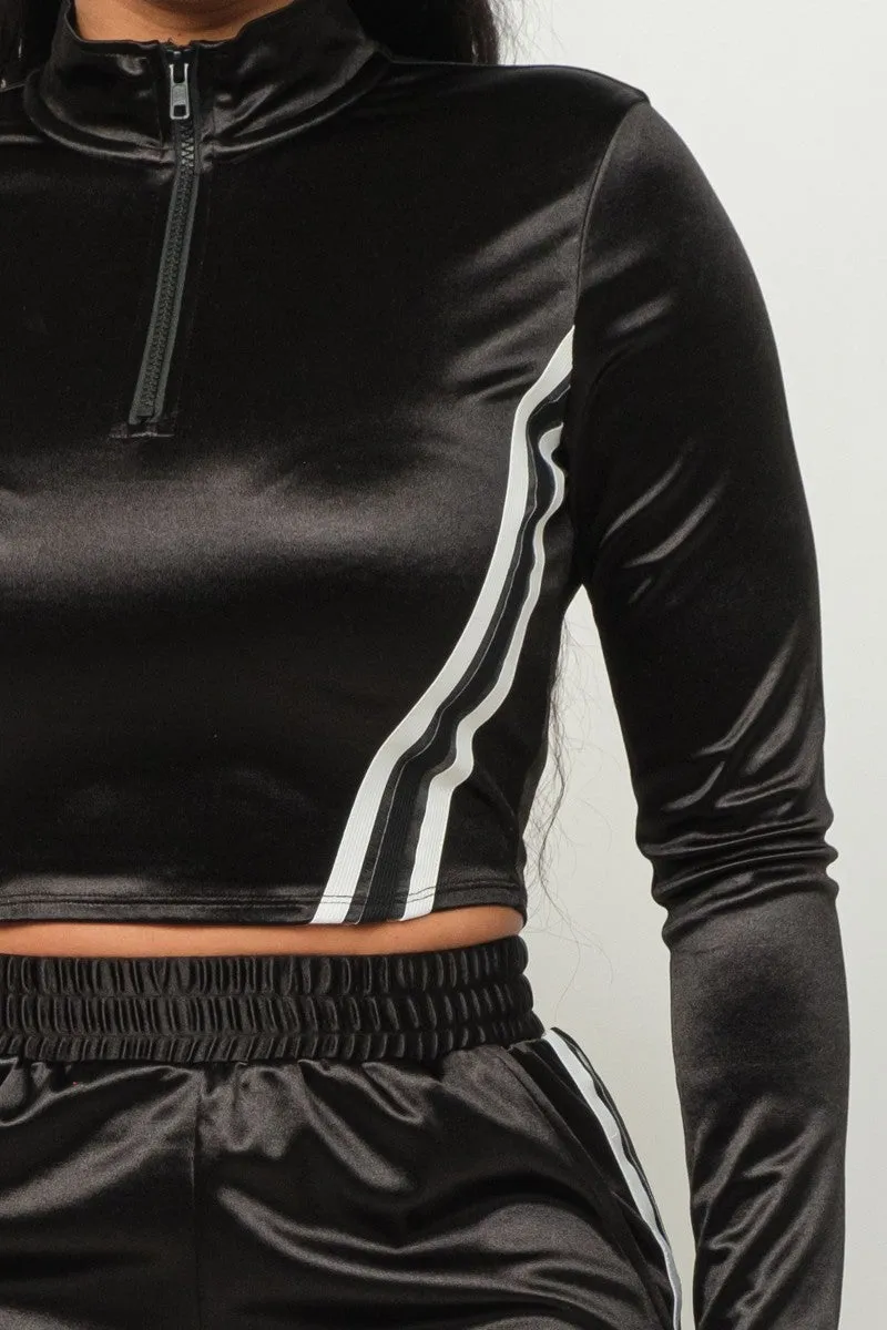 Sporty Front Zip Up Stripes Detail Jacket And Pants Outfit Set - 3 colors