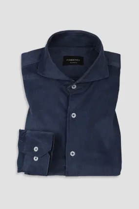 Steel Blue Corduroy Shirt - Cut Away Extreme Collar