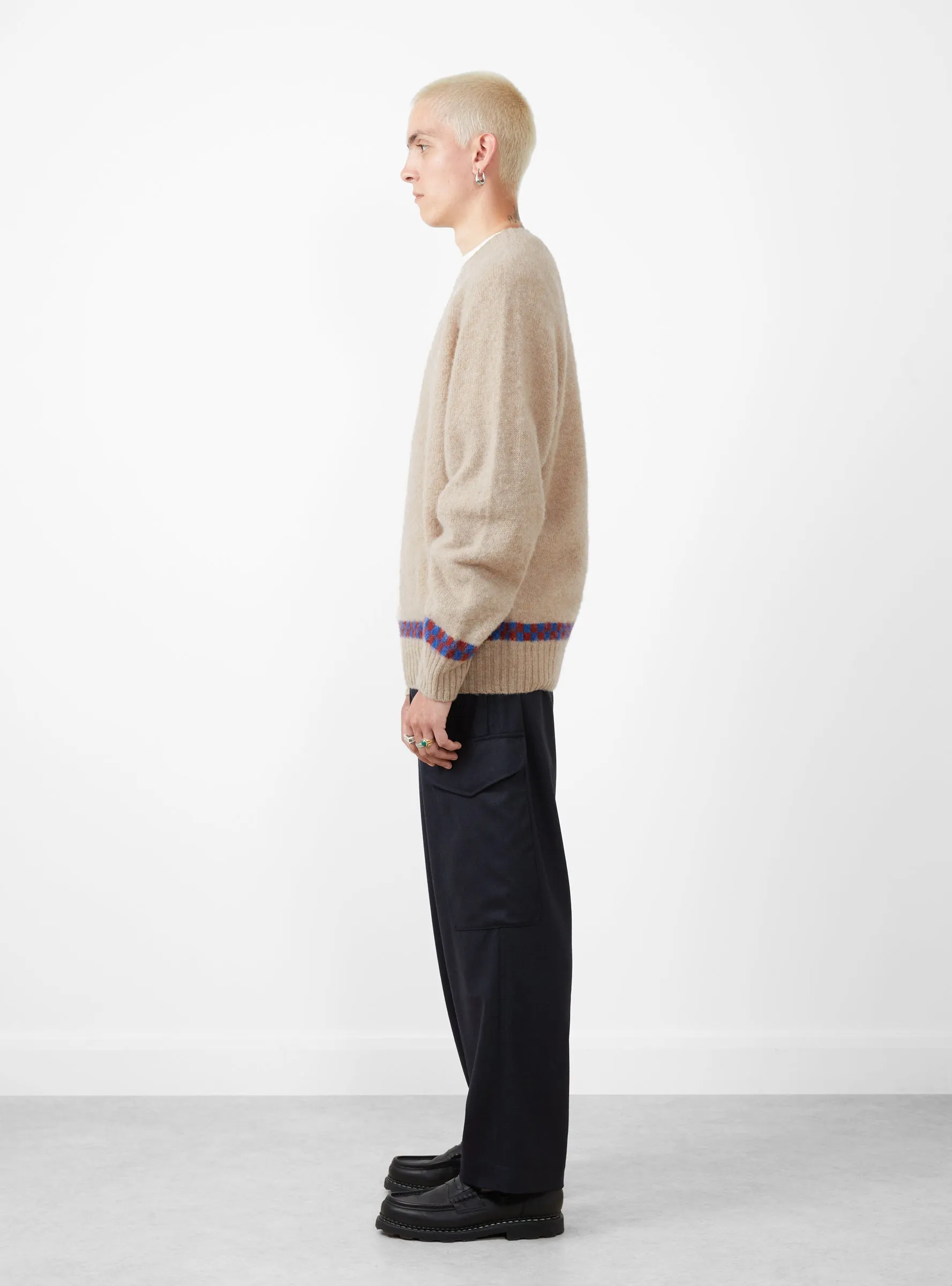 Suedehead Checker Crew Knit Ecru