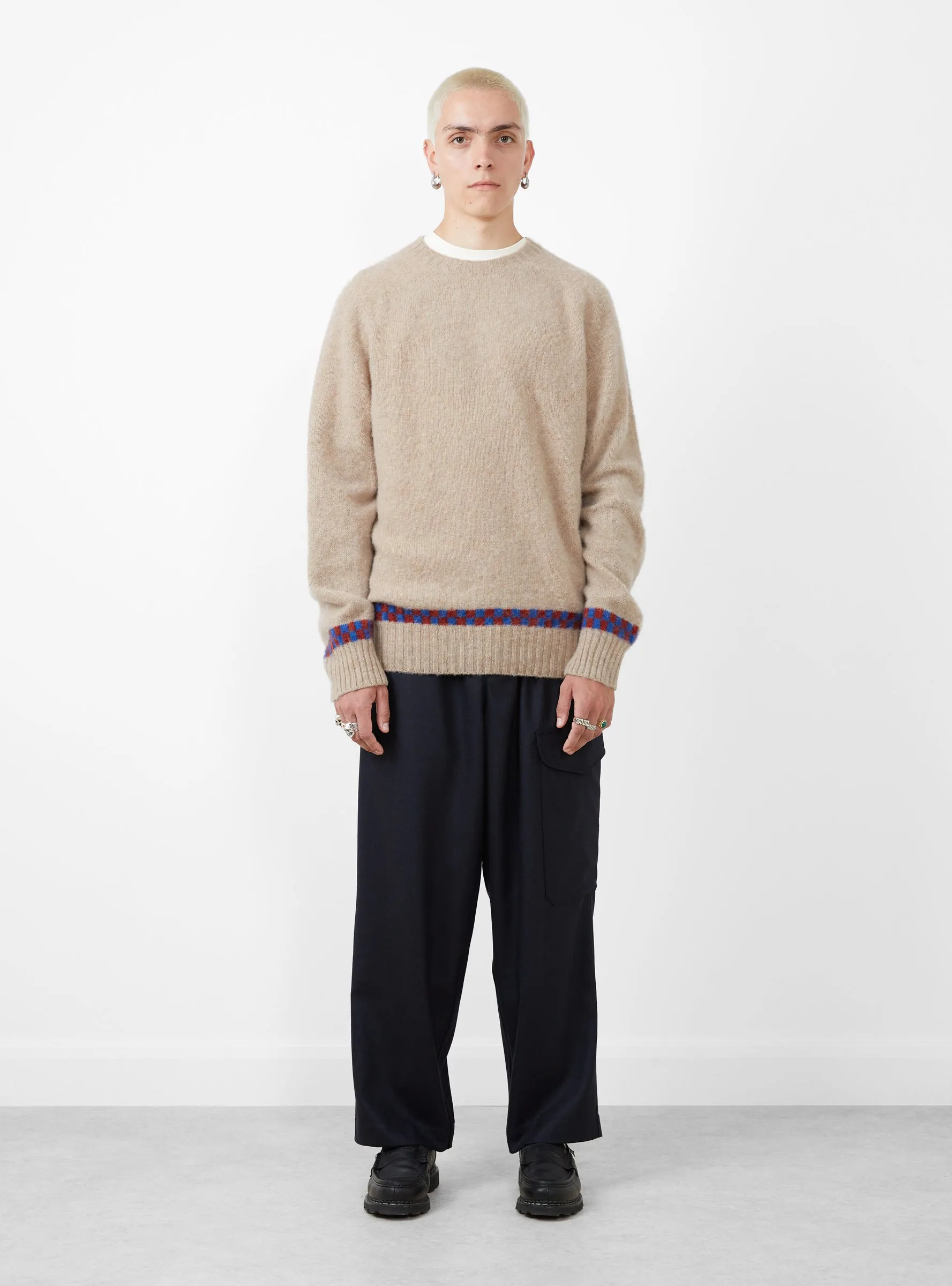 Suedehead Checker Crew Knit Ecru