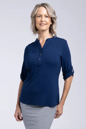 Tab Sleeve Top - Navy