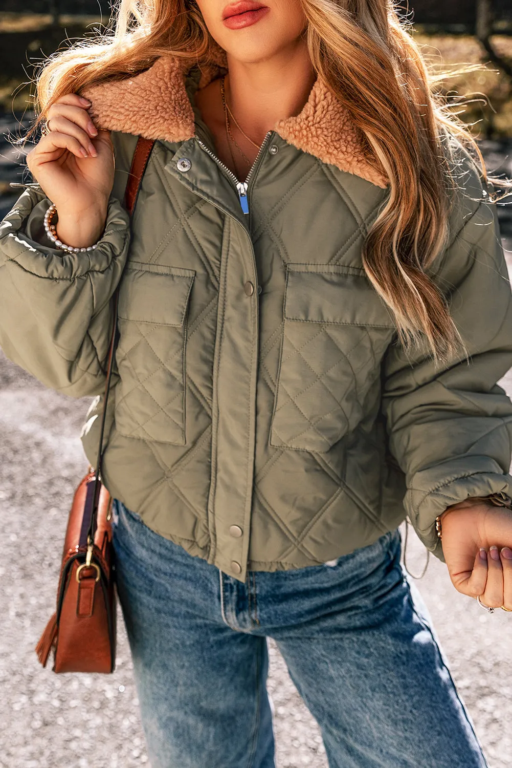 Teddy Collar Quilted Puffer Jacket