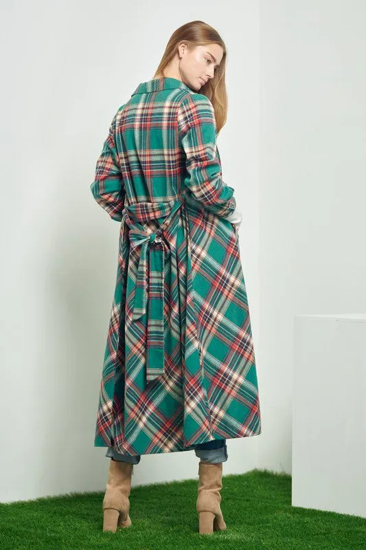 TEEK - RED PLAID PRINT COLLAR LONG SHIRT DRESS