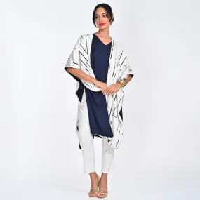 Tencel Printed Co Ord Set For Women | Overlay, Top & Pant | Dolman Sleeves | Creamy & Navy