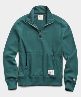 Terry Quarter Zip Reverse Weave Sweatshirt in Storm Green