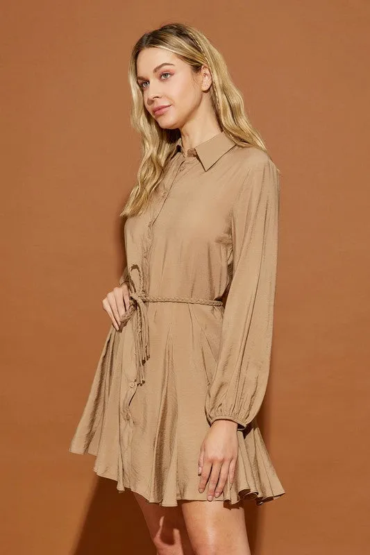 Twisted Belt Shirt Dress