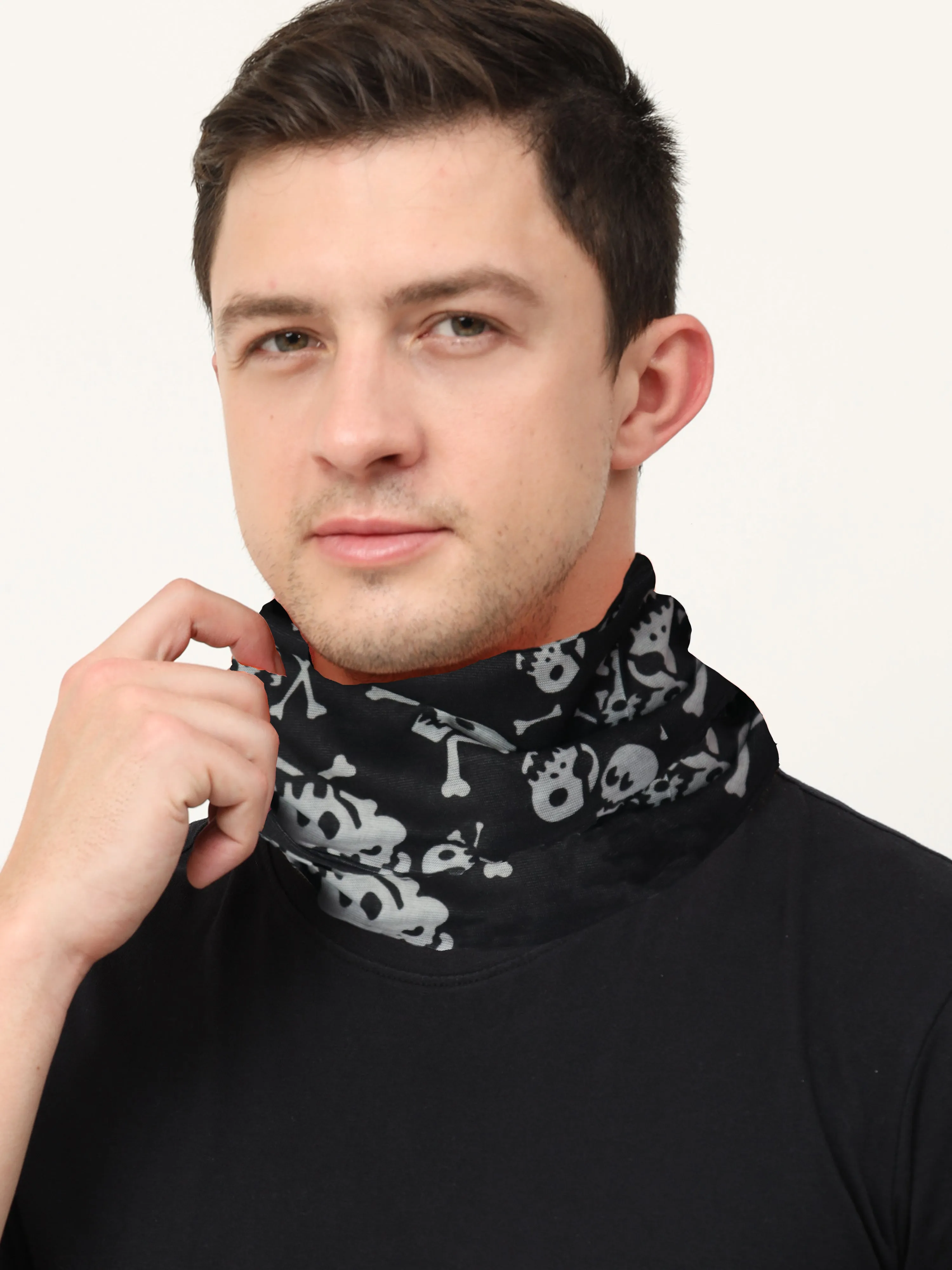 UrGear Men Women Unisex Adults and Kids Black White Printed Bamboo Anti Microbial Multipurpose FREE SIZE Bandana