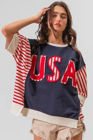 USA Letter Patchwork Short Sleeve T-Shirt