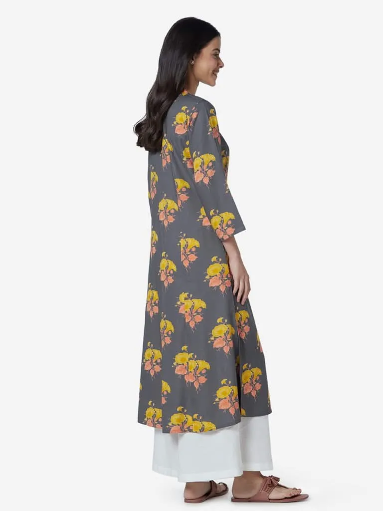 Utsa Grey Floral Patterned A-line Kurta