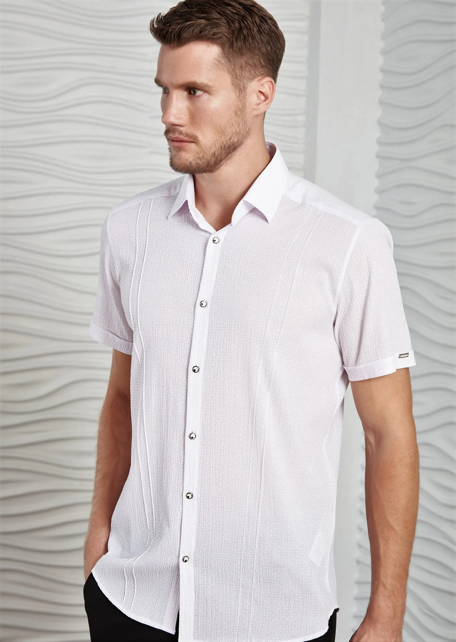 White Seersucker Short Sleeve Shirt