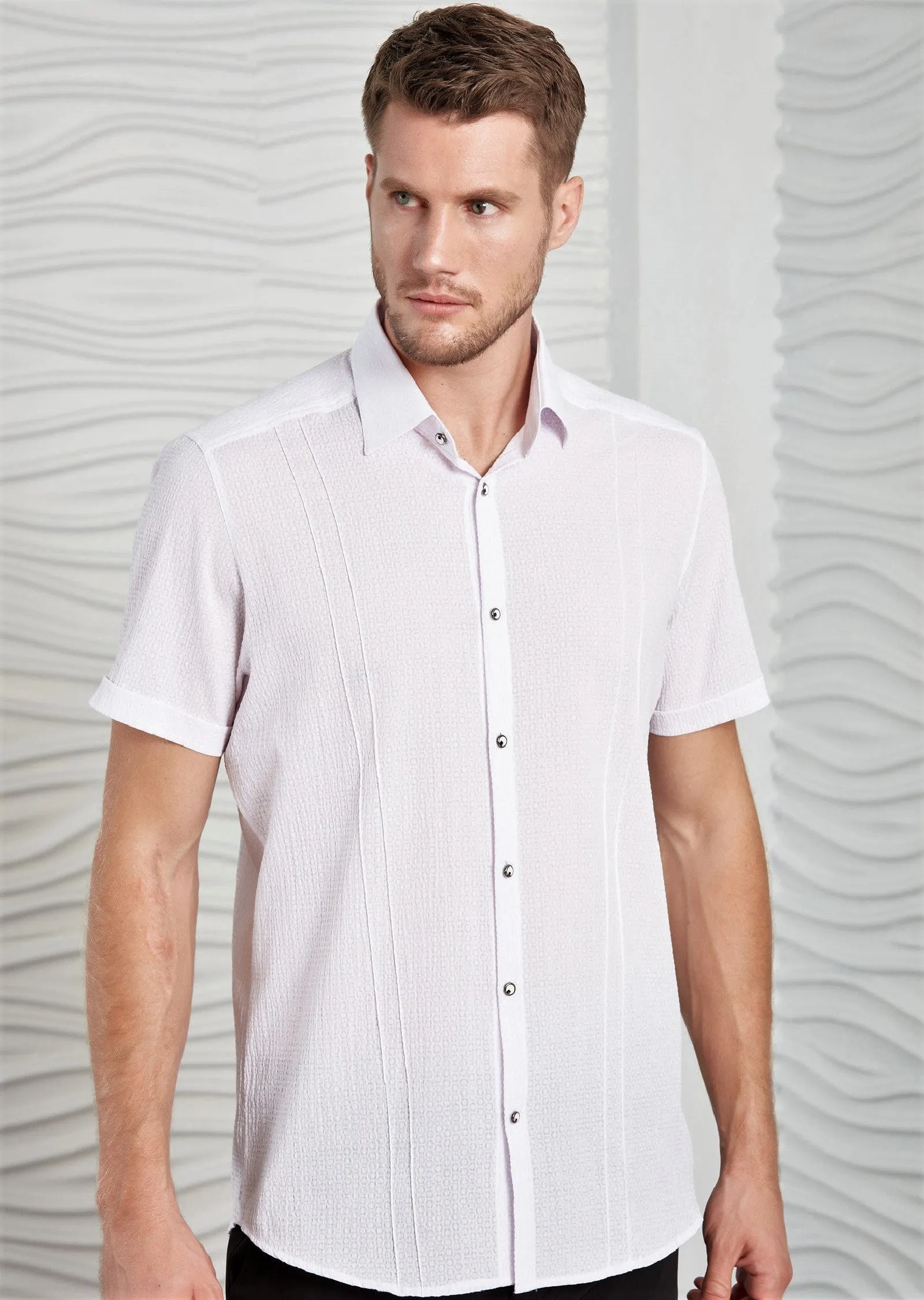 White Seersucker Short Sleeve Shirt