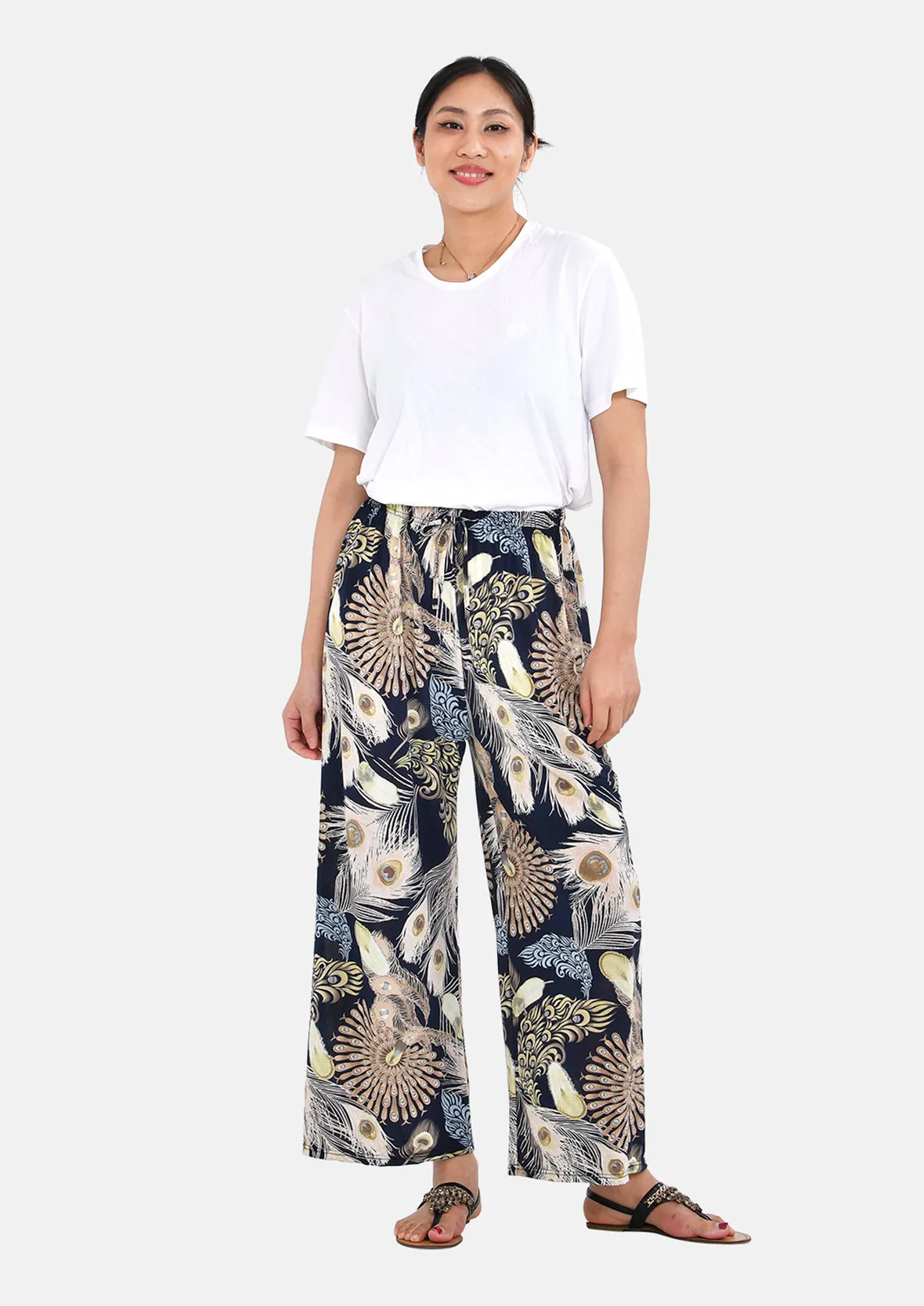 Wide Leg Trousers With Elasticated Waist